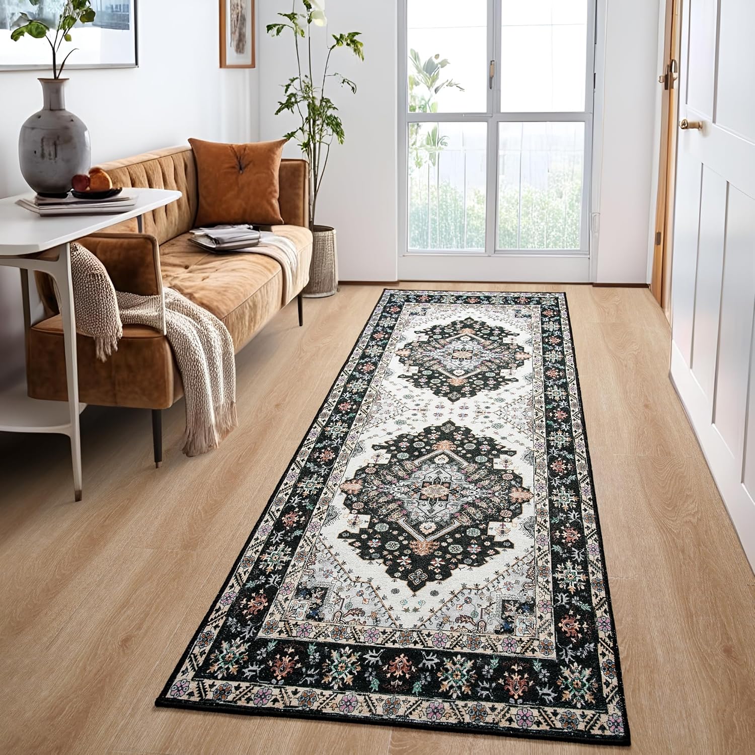 Noahas Black Hallway Runner Rug 2x6,Vintage Machine Washable Kitchen Runner Area Rugs with Rubber Backing Non Slip Print Carpet for Hallways,Entryway,Laundry Room,Bathroom,Home Decor