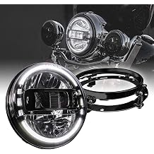 7" LED Headlight/4.5" Passing Light for Harley Davidson + Mounting Bracket [DOT Approved] [Black-Finish] [HALO DRL] [H4 Adapters] For Touring Dyna Electra Glide Road King Softail Fatboy Road Glide