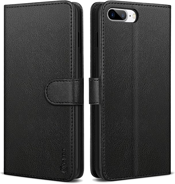Vakoo for iPhone 8 PLUS Case, iPhone 7 PLUS Case, [Exquisite Workmanship] [Card Holder ][Kickstand] Premium Leather Wallet Flip Protective Phone Case, Black