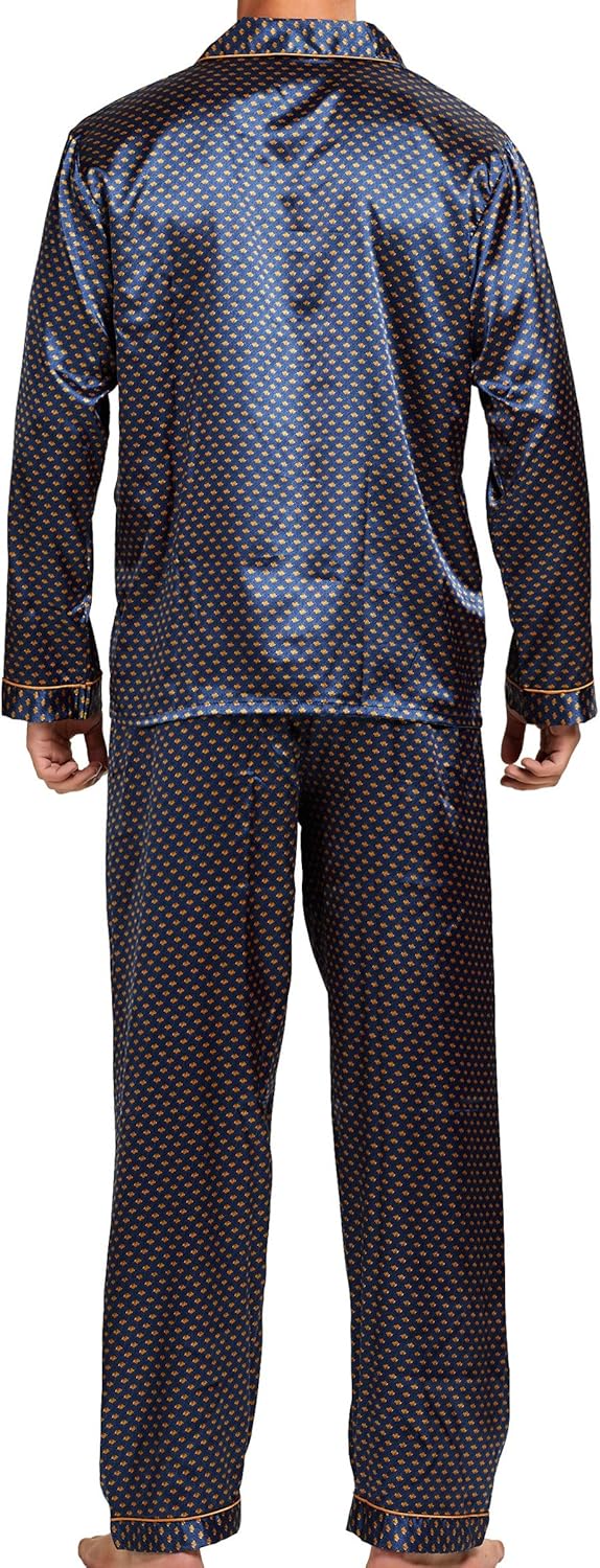 Sanraflic® Men's Satin Pajamas Long Button-Down Pj Set Sleepwear Loungewear Nightwear - Image 4