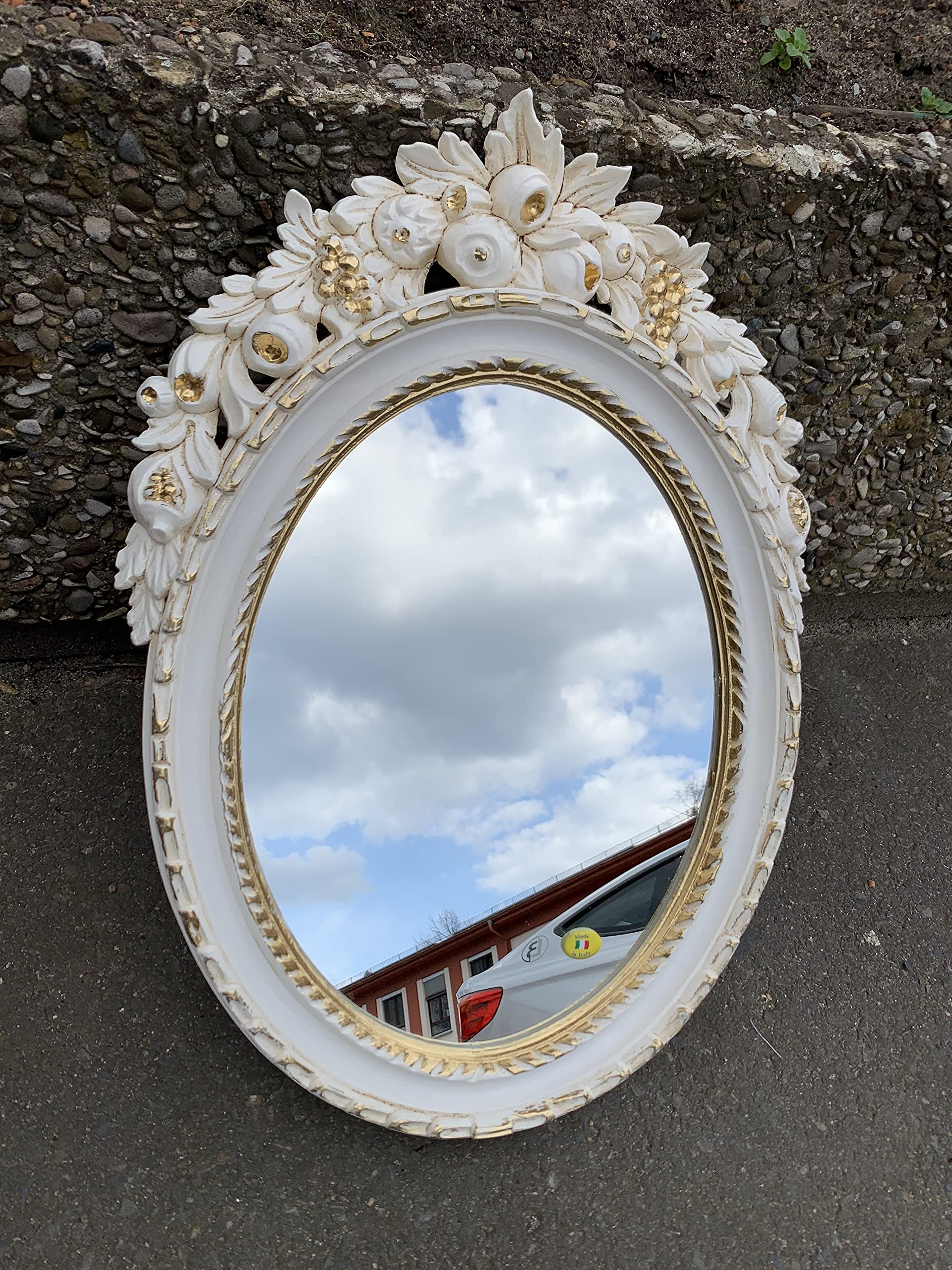 Lustro ścienne antyczne owalne białe złoto lustro łazienkowe lustro 51 x 37 Shabby Barock c496