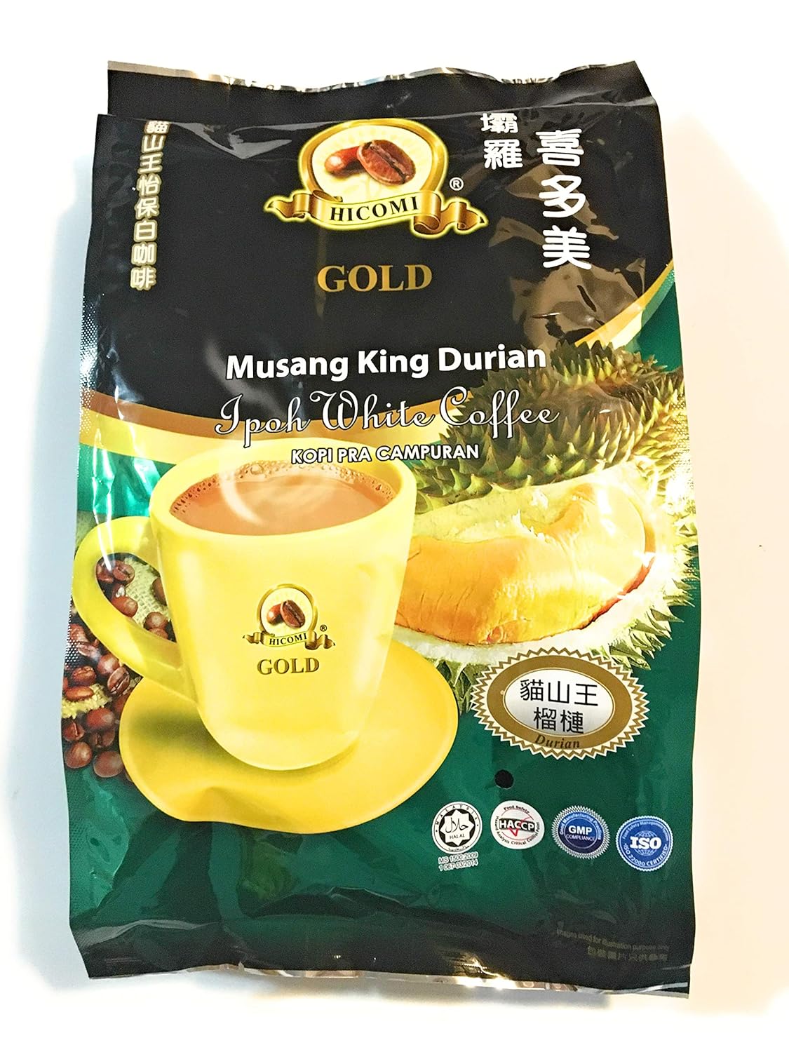 Hicomi Musang King Durian Ipoh White Coffee (12 Sachets x 38g)