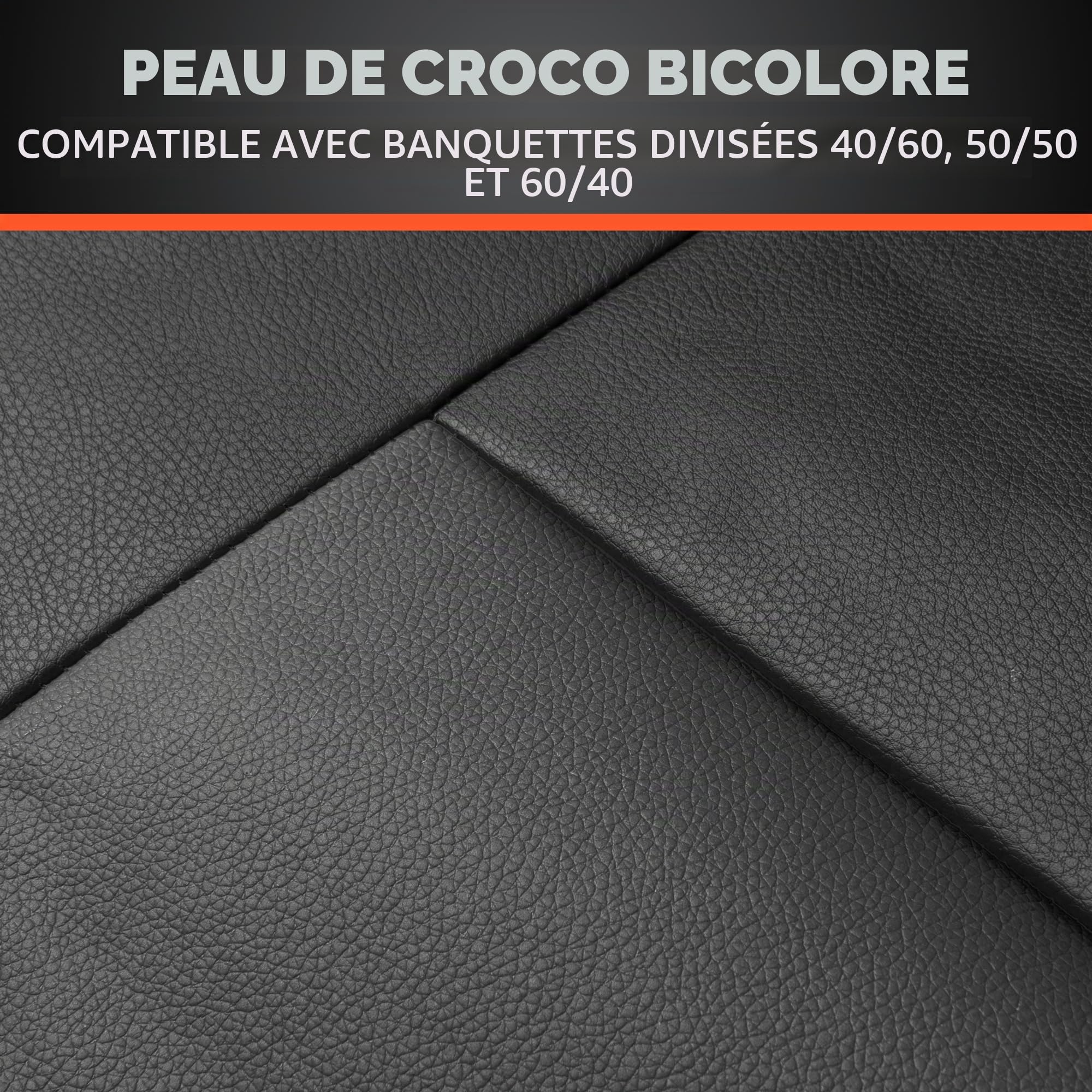 BDK Ensemble Complet de Housses de siège de Voiture en Simili Cuir Croc, Noir, Ajustement Universel, Compatible avec airbag, Housses intérieures Avant et arrière pour Voitures, camions, camionnettes