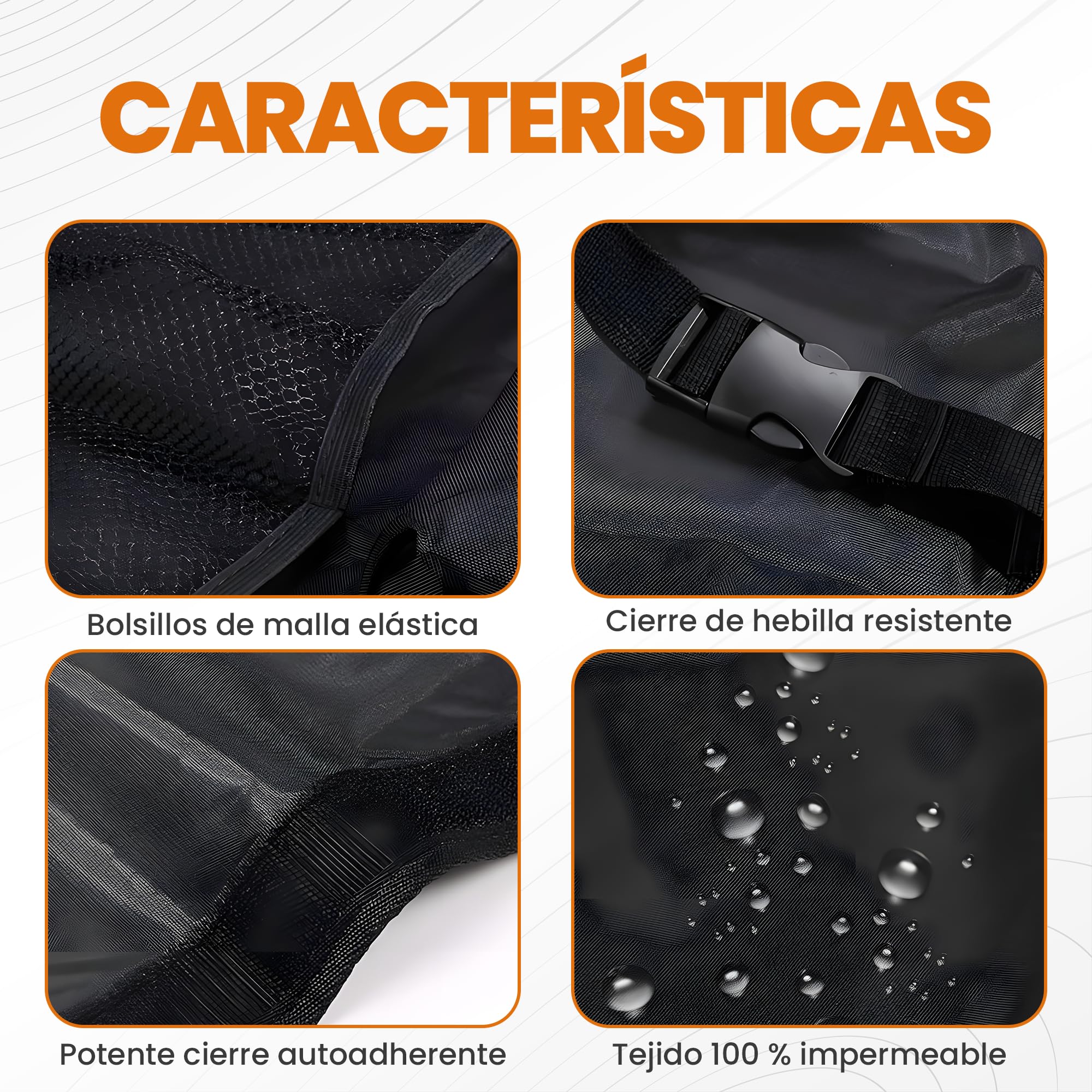 Astur Organizador Maletero Coche Plegable e Impermeable – Gran Capacidad con 8 Bolsillos – Organizador Coche Maletero Antideslizante y Ajustable (Organizador Maletero Negro)