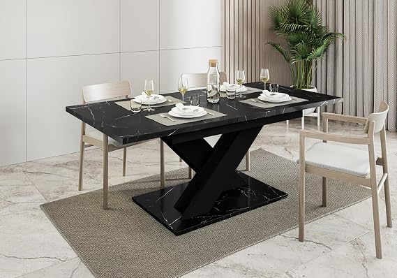Extendable Dining Table, Black Royal Marble Effect, 140-180x80x75 cm