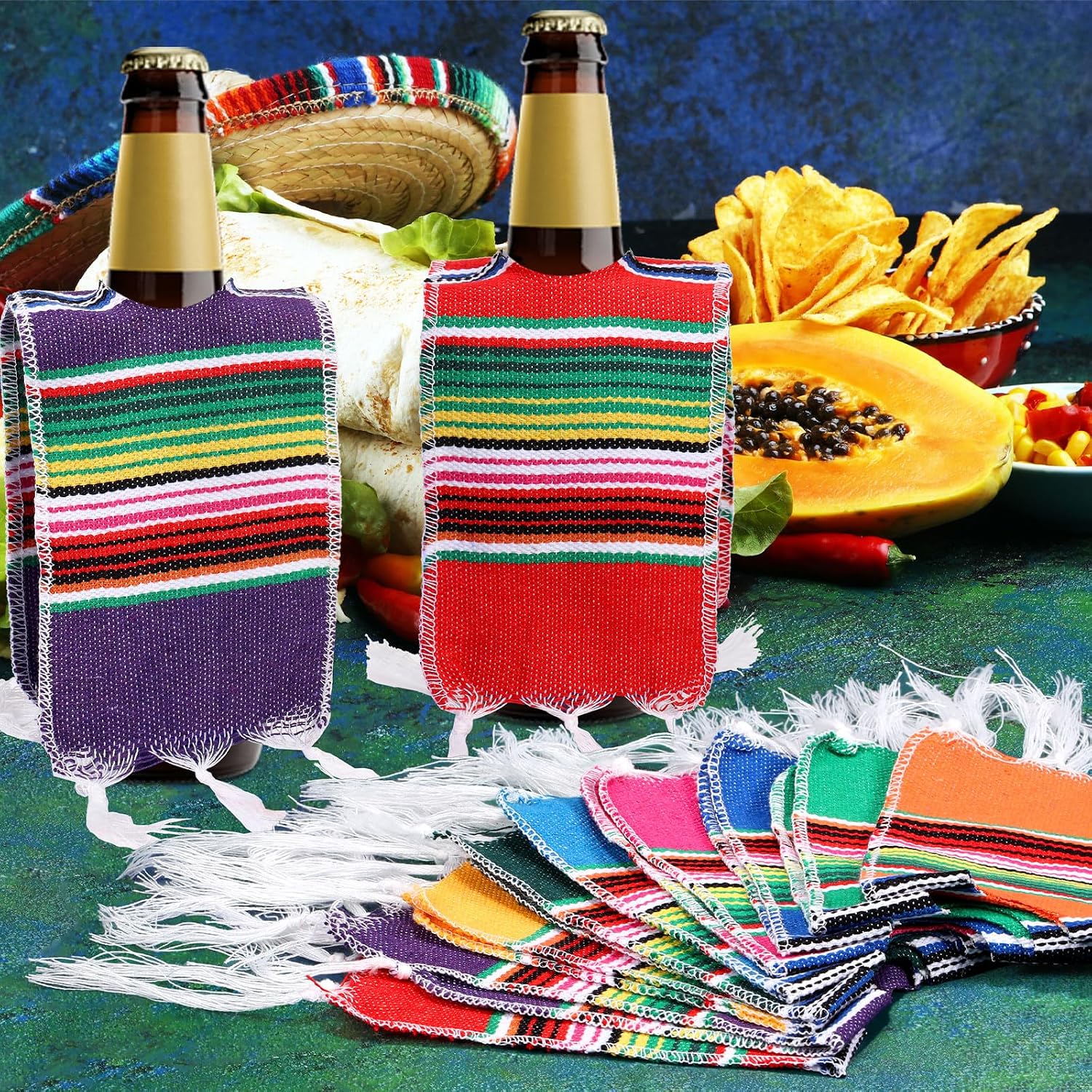 Irenare 36 Pcs Beer Poncho Mini Serapes Bottle Covers, Fresh Color