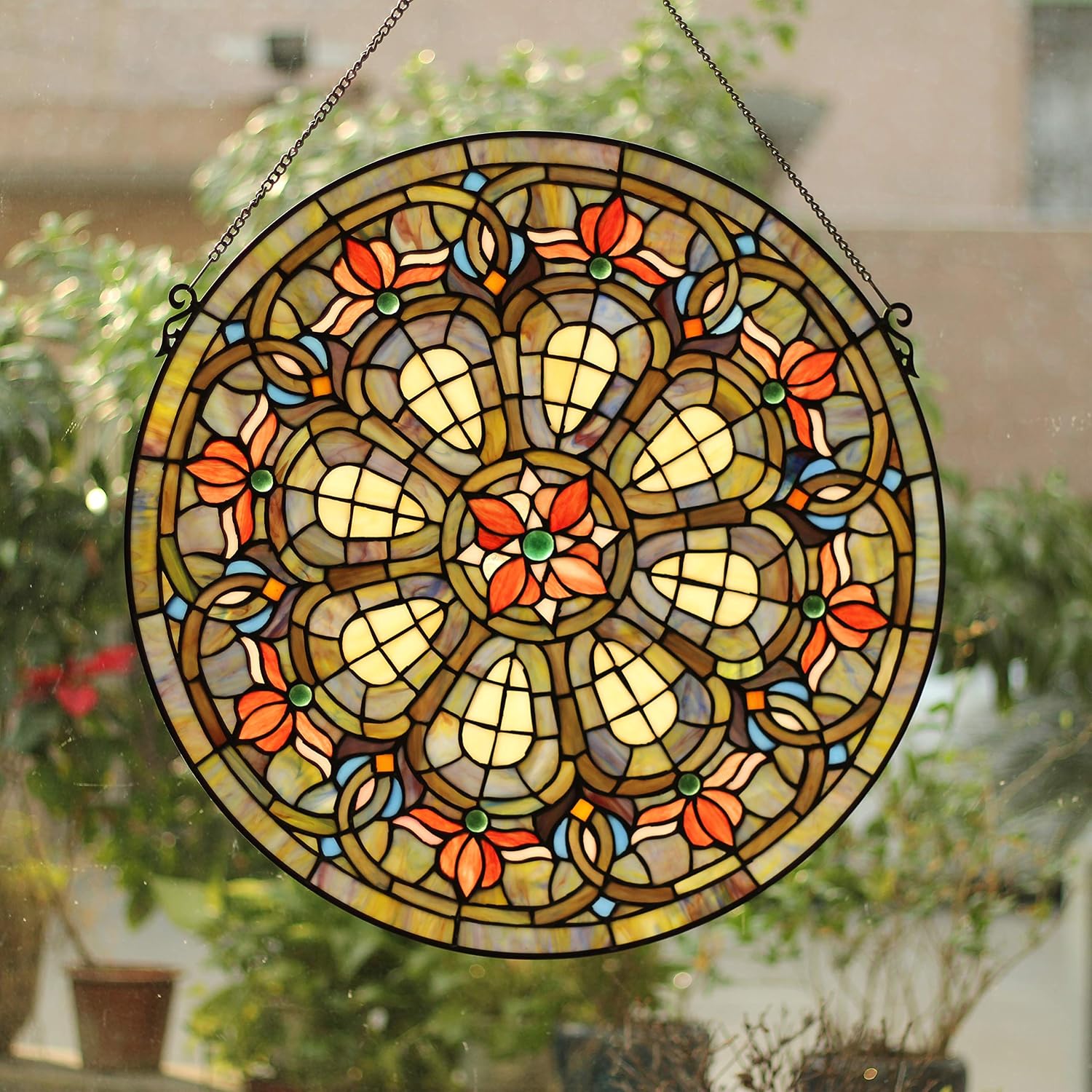 Tiffany-Glass Baroque Window Panel 24"