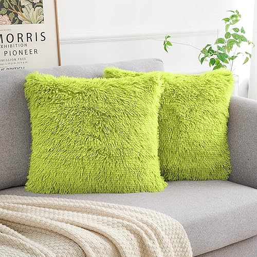 uxcell Juego de 2 fundas de cojín suaves y esponjosas, fundas de cojín decorativas de doble cara de felpa de piel sintética para sofá, 18 x 18