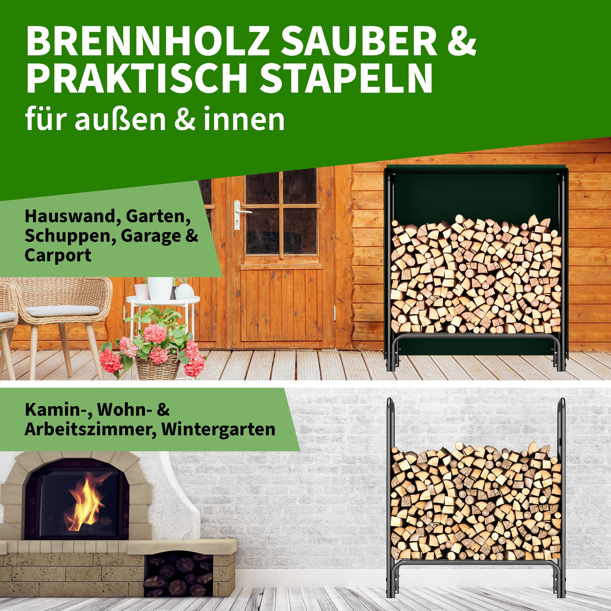 TTL GARDEN Kaminholzregal S 100x36x116cm schwarz mit Abdeckung - für aussen & innen, bis 200kg Holz wetterfeste Schutzplane - Metall Stahl Rohrrahmen rostfrei - Holzunterstand Holzregal für Kaminholz