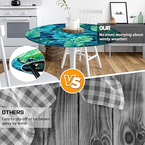 Miniatura 4 de Mantel redondo ajustable con borde elástico para interiores y exteriores, lavable, reutilizable, para cocina, picnic, fiesta, se adapta a mesas