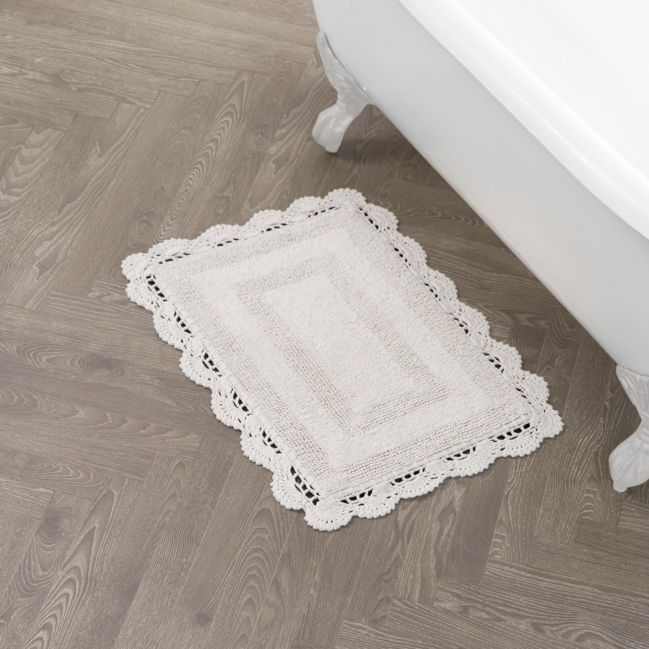 Laura Ashley Crochet Cotton 17x24 in. Bath Rug, Ivory