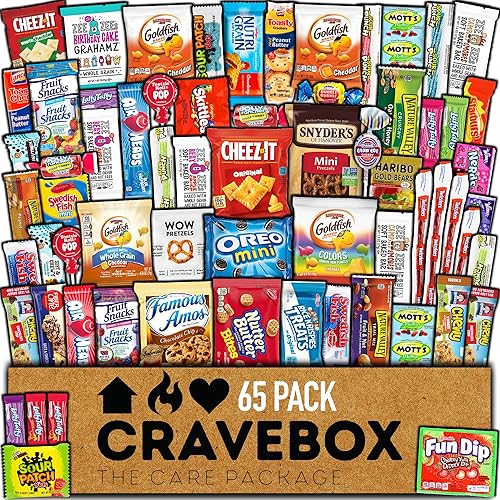 CRAVEBOX Snacks Box Variety Pack Care Package (65 Count) Halloween Treats Gift Basket Adults Kids Grandkids Guys Girls Women Men Boyfriend Birthday Cookies Chips College Student Office School