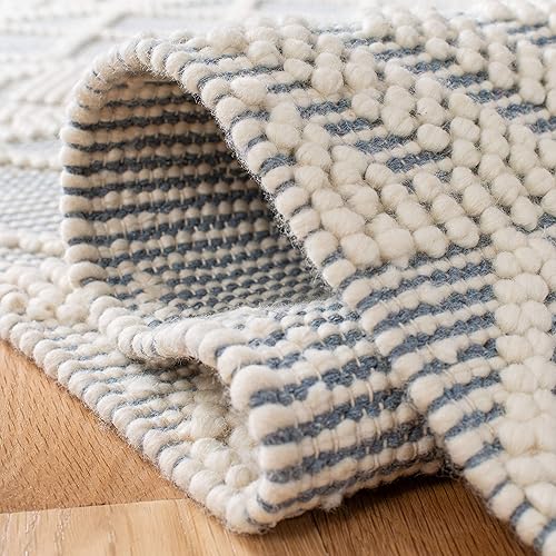 Miniatura 6 de SAFAVIEH Natura Collection NAT358M - Alfombra cuadrada de lana de 6 pies, hecha a mano, estilo marroquí, bohemio, con flecos, color azul y marfil