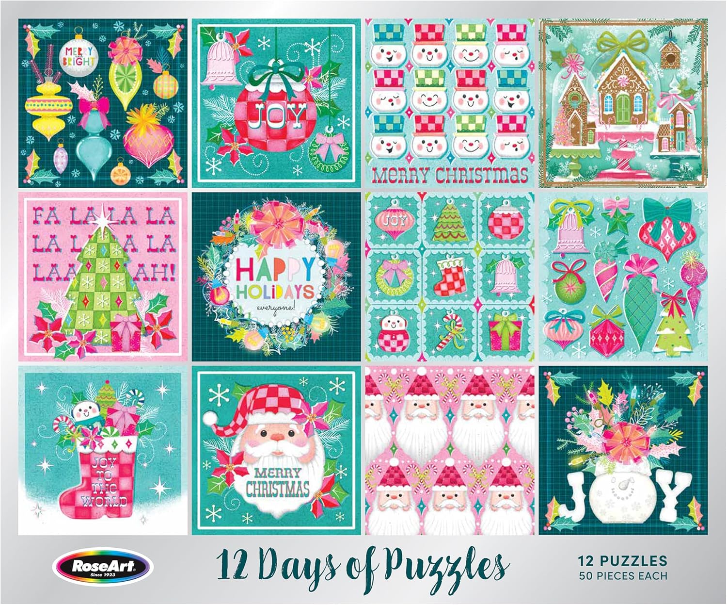 RoseArt Holiday Advent Calendar Jigsaw Puzzle 2025 Christmas Puzzle - 12 Individual Puzzles Each Measuring 7.5"x 7.5" - 600 Pieces Total
