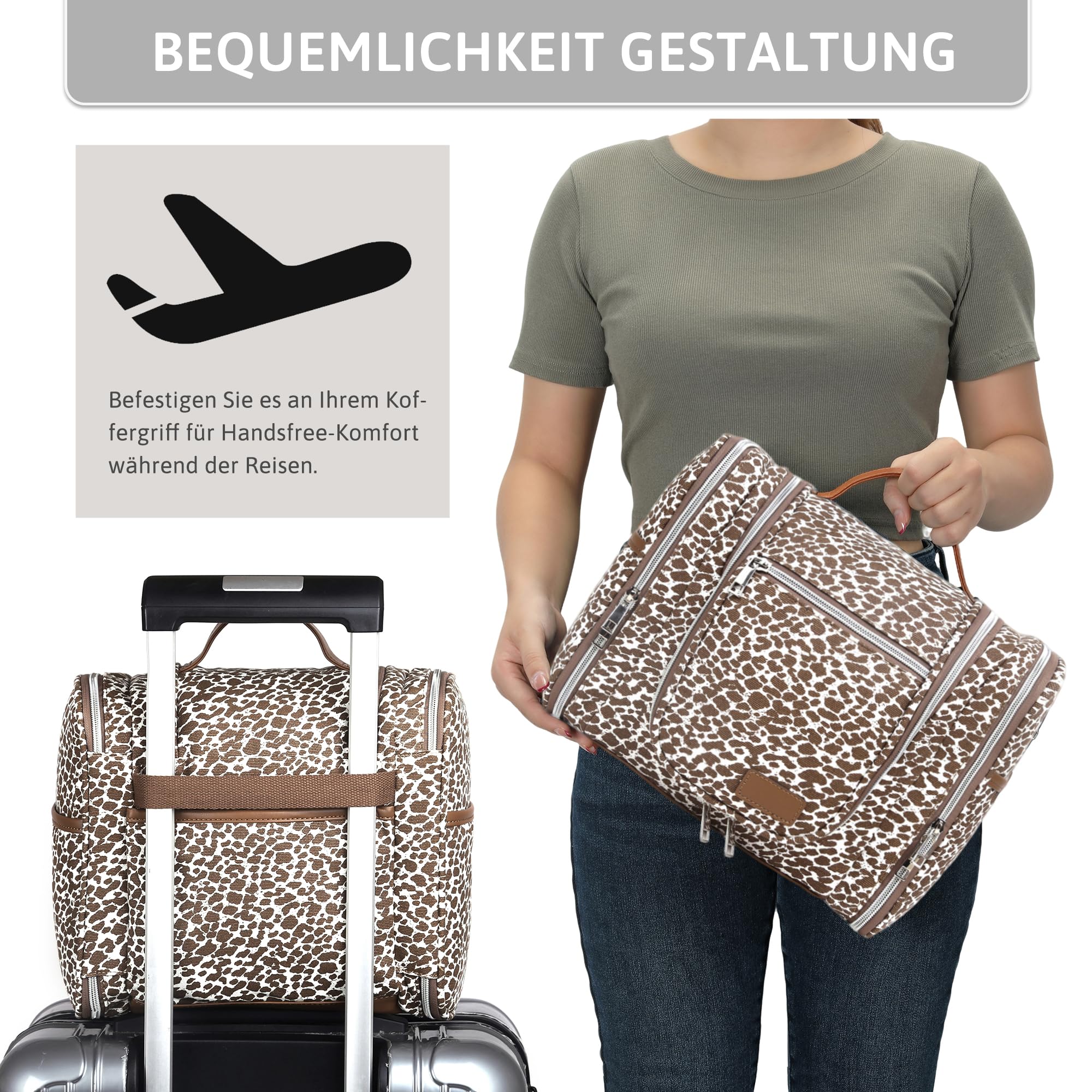 Pearl Angeli Beauty case da donna, grande, da appendere, A6-kaki leopardato, Beauty case | Beauty case da viaggio, grande, organizer per trucchi con gancio e manico, borsa impermeabile