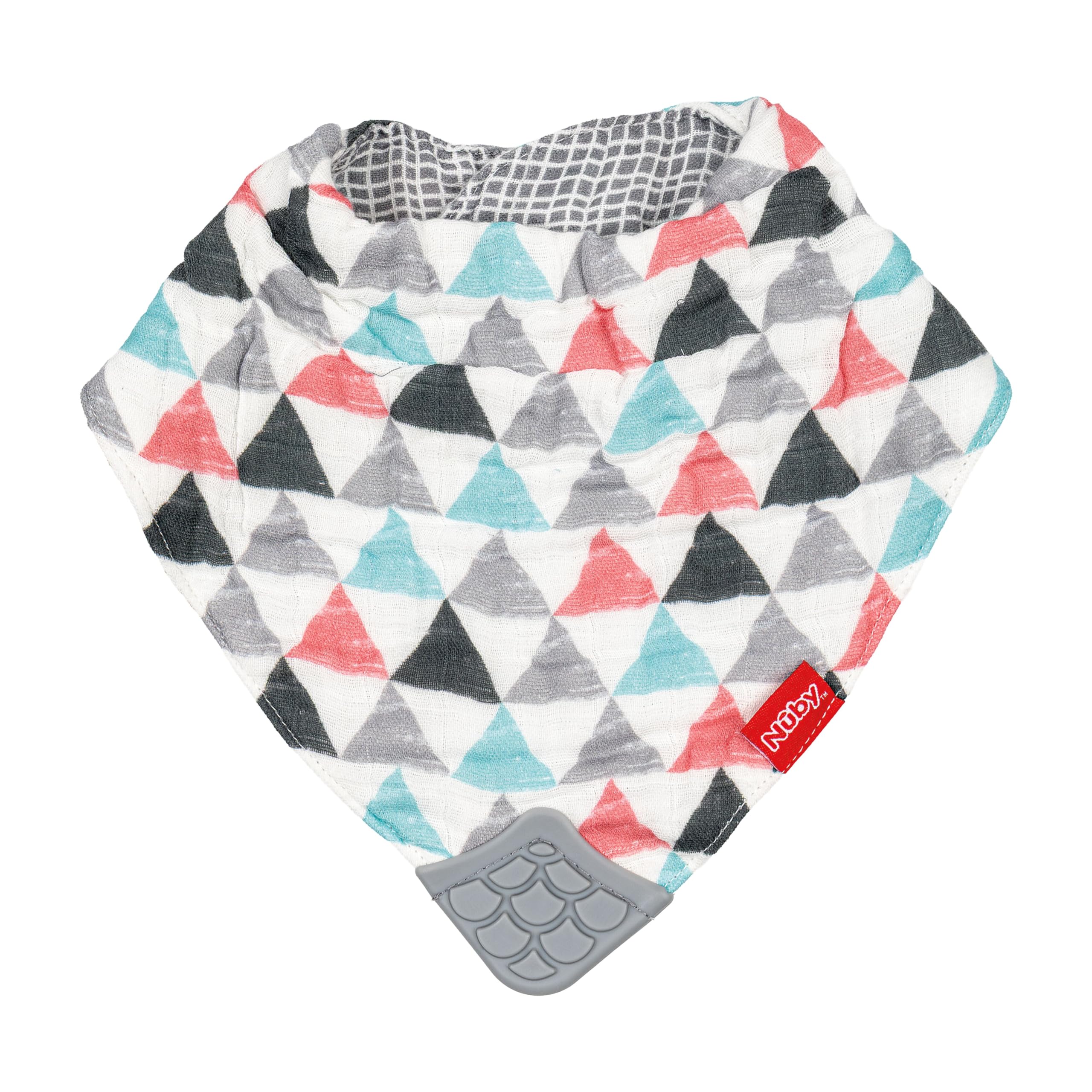 Nuby Babero reversible de muselina de algodón 100% natural, 3 piezas, gris/rojo/azul, flechas/rayas rojas/elefantes