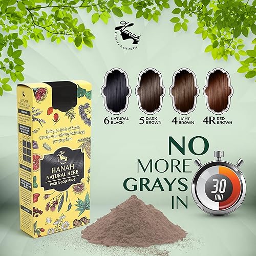 Miniatura 2 de Hanah - Tinte permanente para el cabello de hierbas naturales activadas por agua y rápido, cobertura de 100 % canas, paquete completo (marrón oscuro)