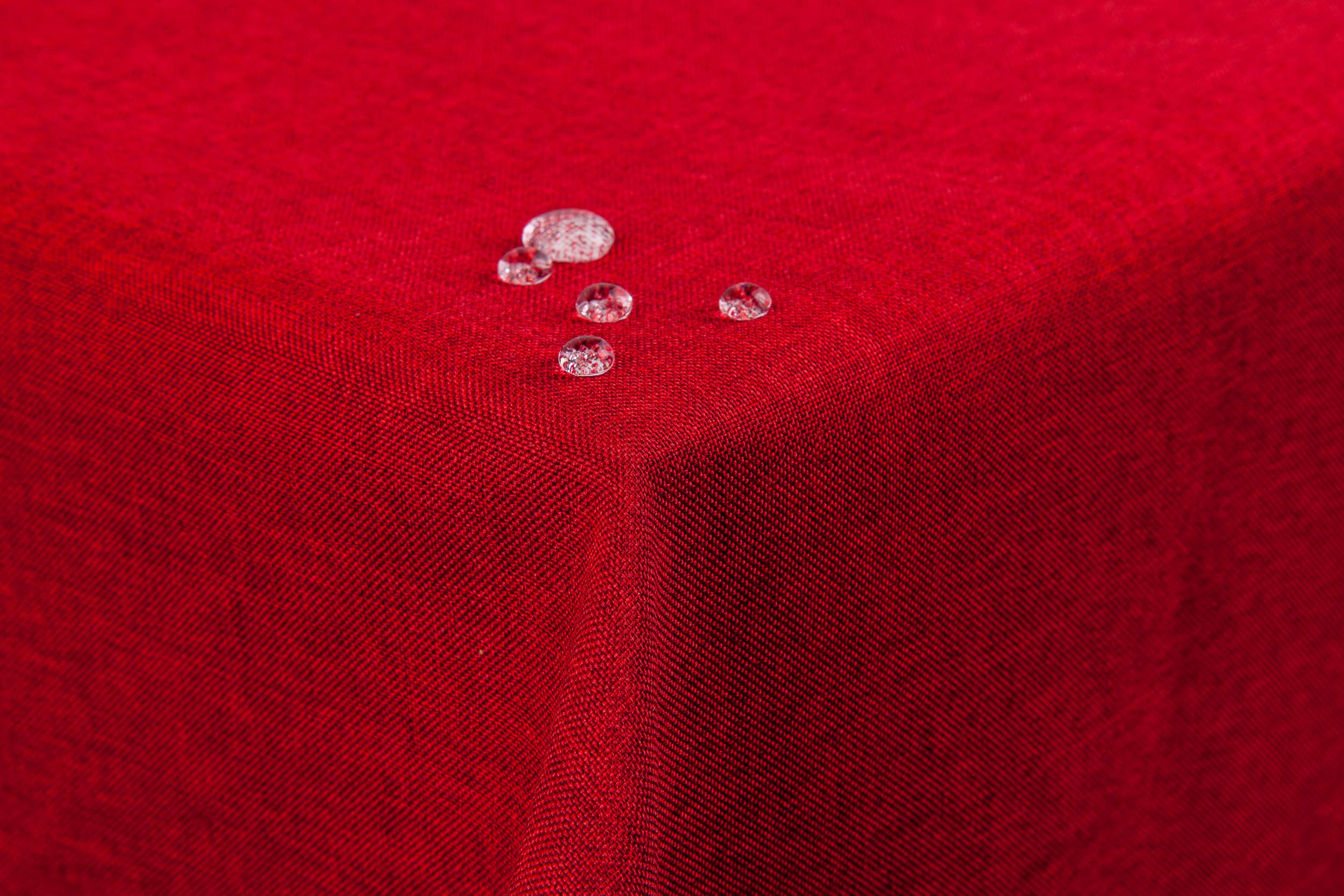 Texpot Rot Garden Table Cloth Linen Look Lotus Effect Stain Resistant Wrinkle Resistant Tablecloth (160 Cm Round, Red)