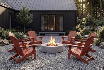 Folding Adirondack Chairs Set of 6 with Cup Holders, Heavy Duty HDPE Plastic Outdoor Chairs, Weather Resistant Heavyweight Patio Furniture Set for Deck, Fire Pit, Backyard, Coral