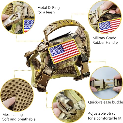 Miniatura 2 de Arnés táctico para gatos y correa para caminar, a prueba de escape, ajustable militar K9, chaleco para mascotas, arnés de fácil control para gatos