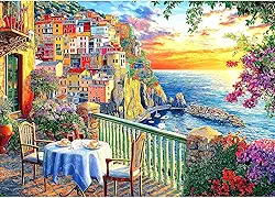 Quebra-cabeça Itália Cinque Terre para adultos 1000 peças vila costeira bela paisagem paisagem vista do pôr do sol com letras nas costas rígido impossível difícil desafiador família quebra-cabeça