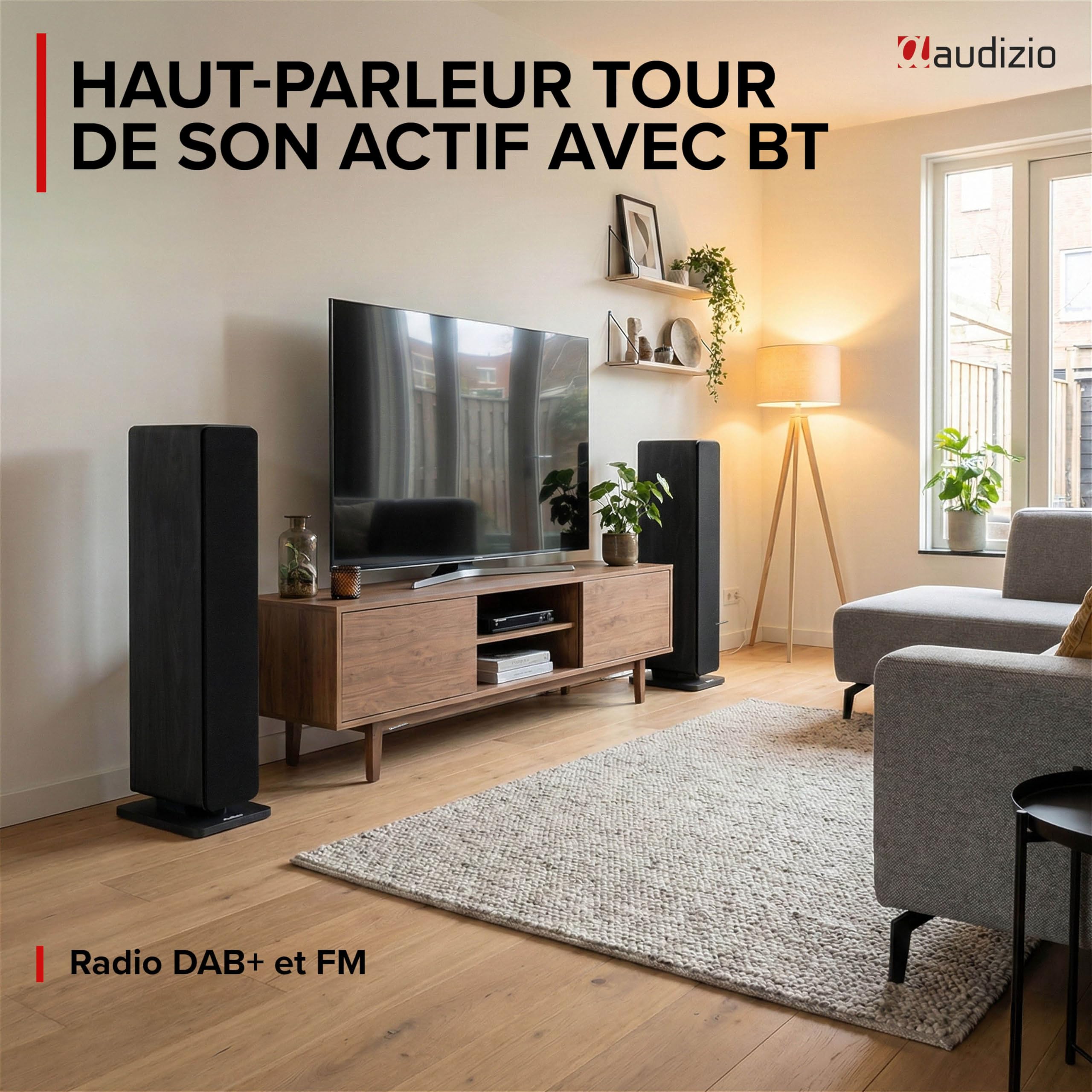 Audizio ARCO Tour de Son Hi-FI Stéréo 320W Noire - Pack Enceintes Colonnes Active + Passive avec BT, USB et Optique Tour de Son Design pour Salon, TV et Musique