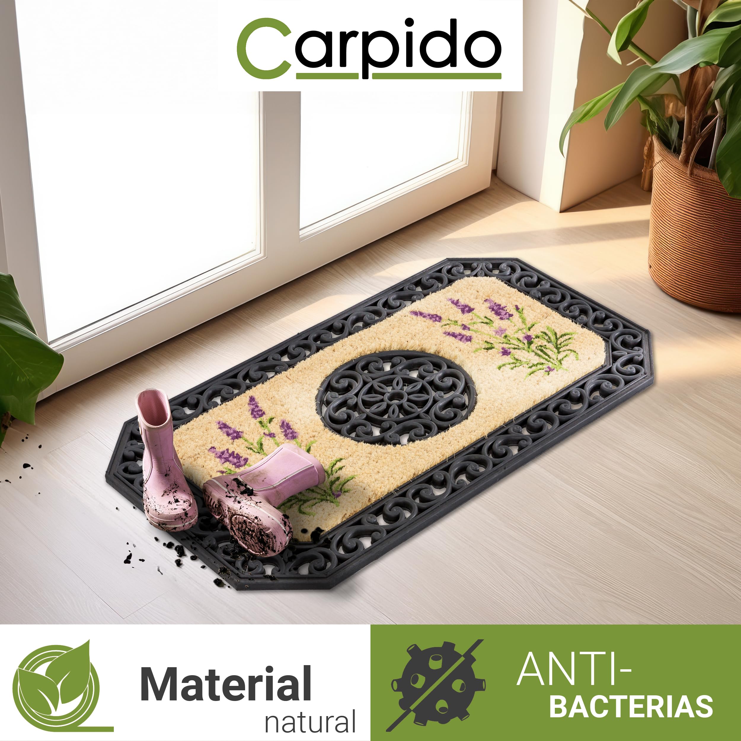 Carpido Felpudo Beige Lavanda - Limpiador 45x75 cm Lote de 2 - Felpudo Interior para Zona Exterior Cubierta
