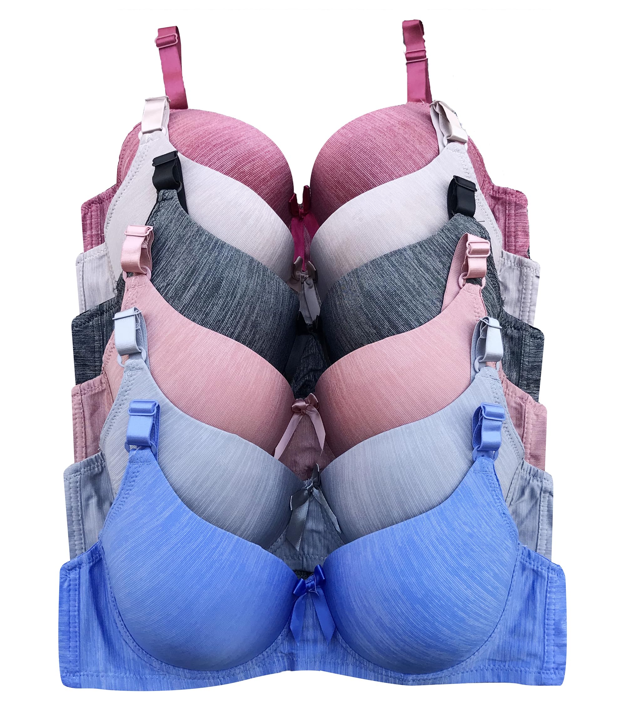 Viola's Secret 6 Pack of Color Print T-Shirt Bras B Cup C Cup and D Cup