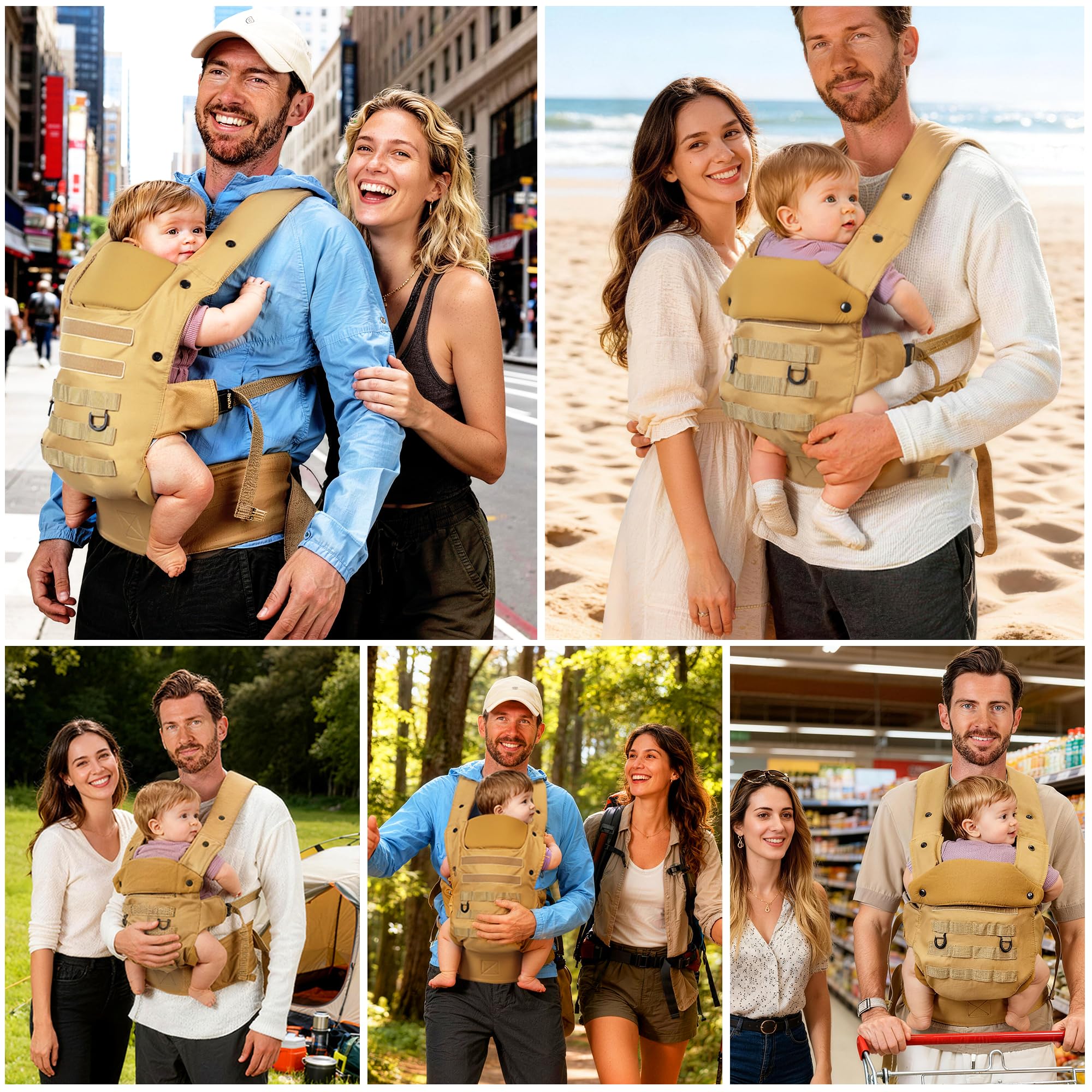 Portabebé TáCtico Para Padres, Portabebé Para NiñOs PequeñOs (4-36 Meses) - Portabebés ErgonóMico 3 En 1, Saludable Para La Cadera, Portabebés Para Paseos Y Viajes Caqui