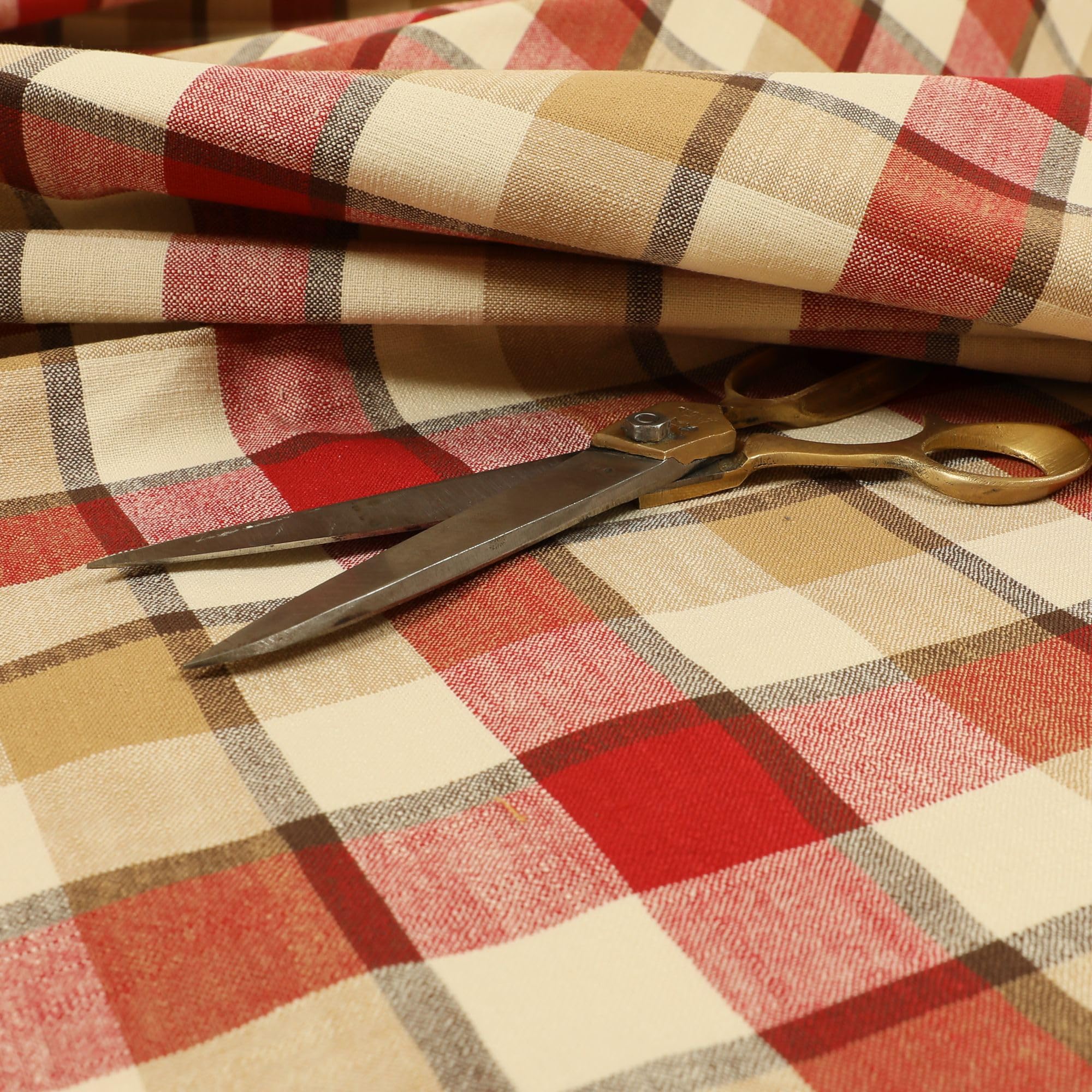 Redbrick Mill Fabrics Quality Scottish Tartan Pattern Chenille Curtain Furnishing Upholstery Fabric (Red, Per Metre)