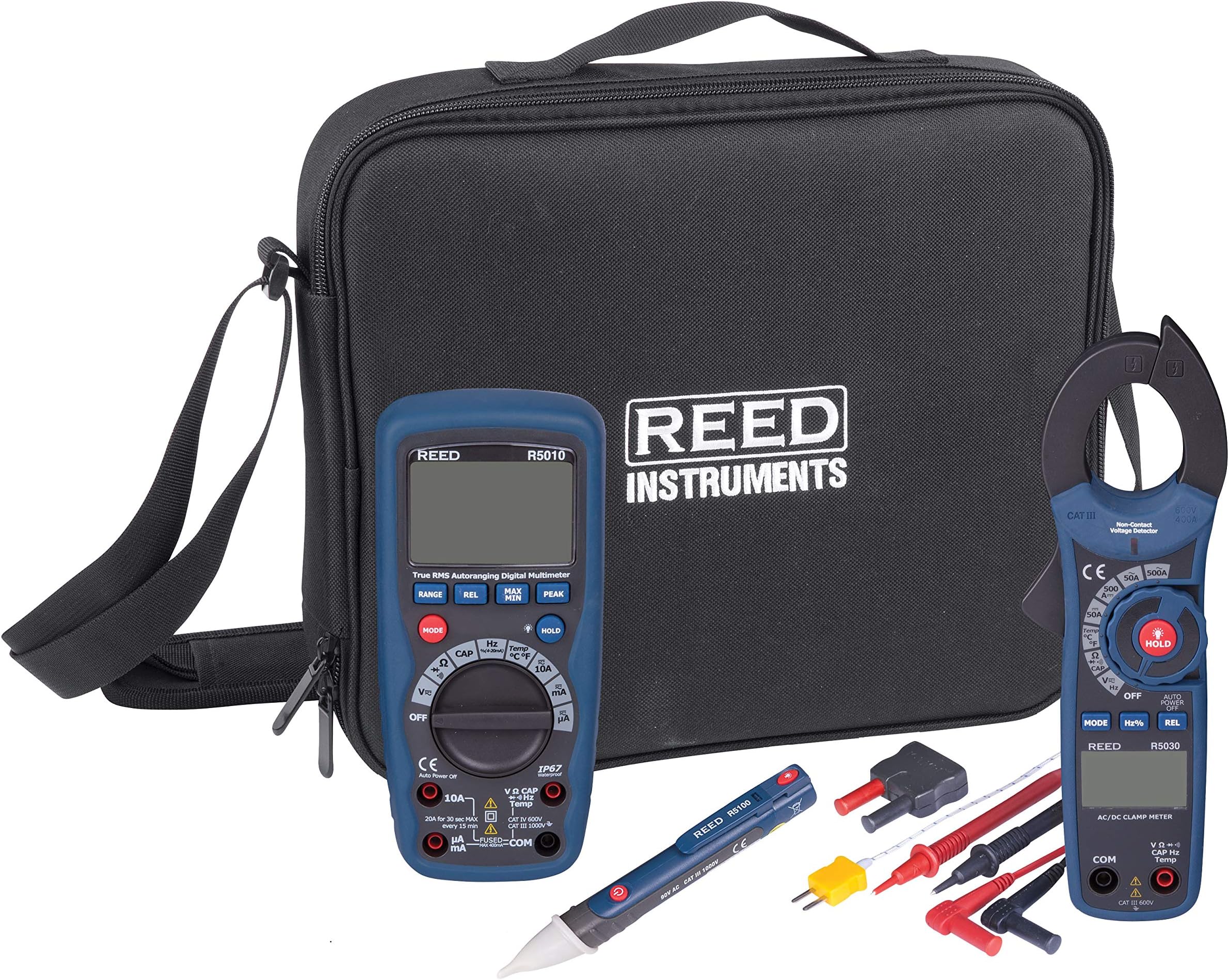 Reed ST-HVACKIT 7-Piece HVAC Combo Kit with Multimeter, Clampmeter, Voltage Detector, Input Adapter, and Test Leads