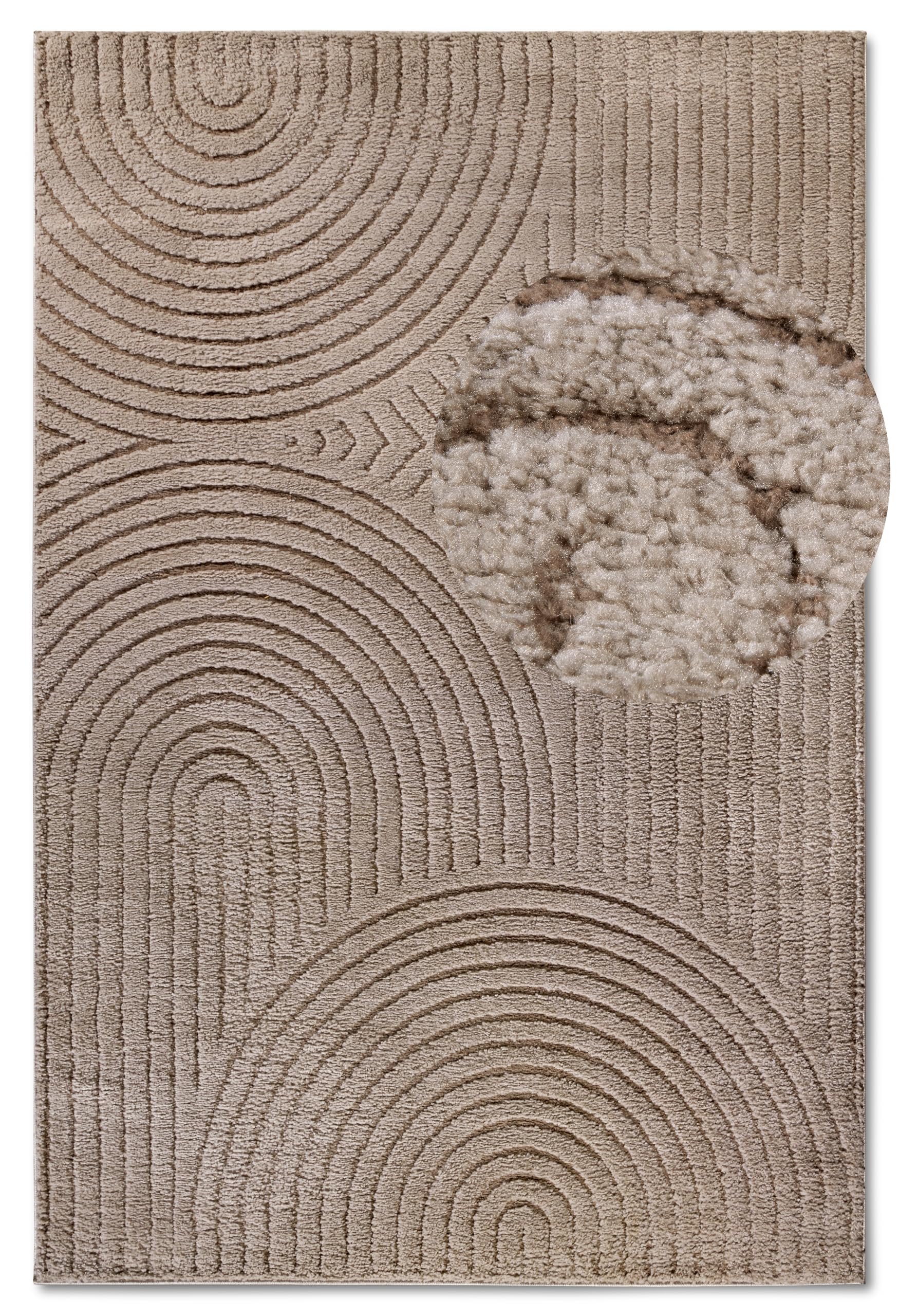Elle Decoration Panglao Tapis Moderne à Poils Longs – Tapis de Salon Moelleux – Effet très Profond Skandi bohème, Vagues, Arc, pour Salon, Chambre à Coucher, Cuisine, Taupe, 120 x 170 cm