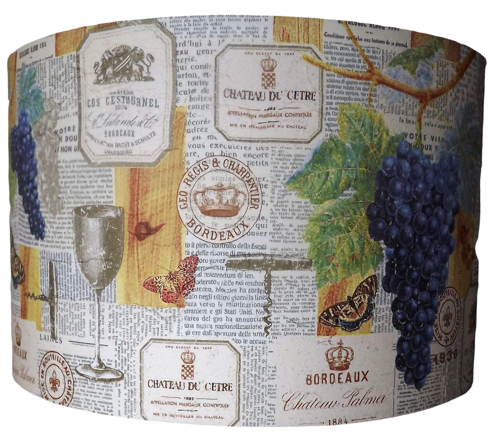 Wine label Lampshade, vintage, shabby chic, newspaper and grapes,old script,