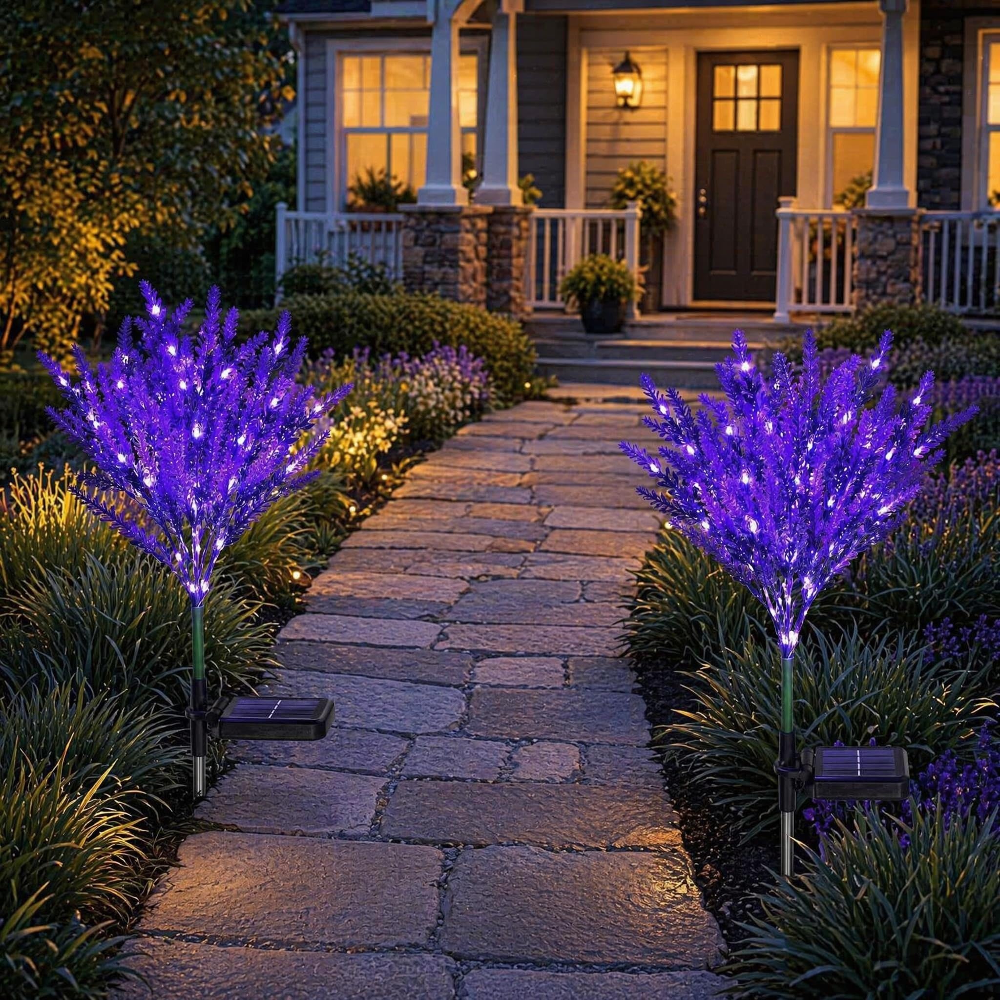 Solar-Powered Purple Lavender LED Landscape Lights, Lavender Solar Garden Lights, Waterproof, Garden Decorations Outdoor, Used for Lawn, Yard, Patio, Walkway, Dock (2PCS)