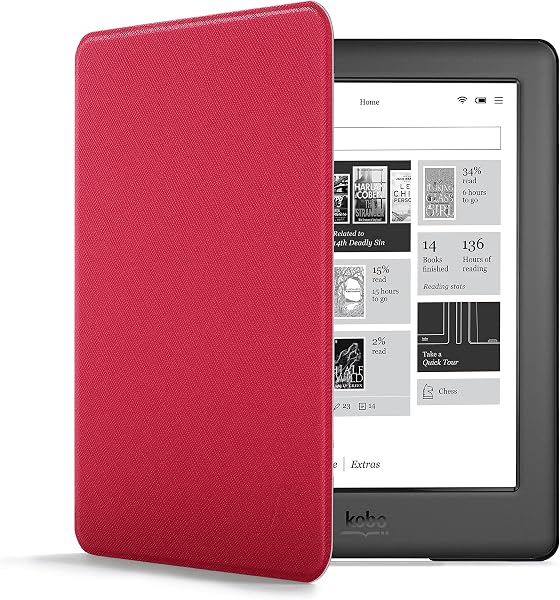 Forefront Cases Funda para Kobo GLO HD (Modelo: N437-2014) - Delgado, Ligera y Protectora Funda para Kobo GLO HD - Smart Auto Sueño Estela Función (Carcasa) - Rojo - 1
