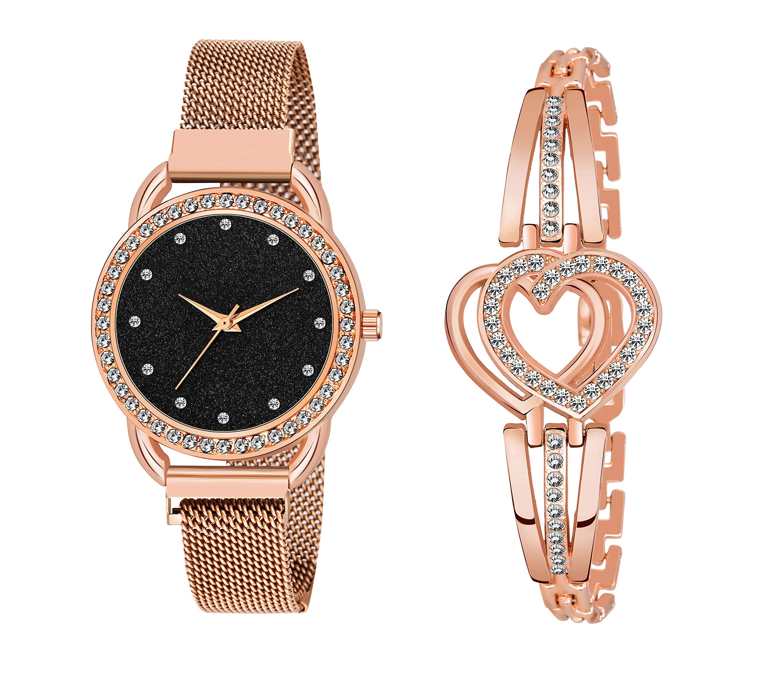 Talgo Analogue New Unique Designer Black Dial Rose Gold Magnet & Copper Heart Bracelet Strap Wrist Watch - for Women & Girls (B092R5Y4LW) Amazon Price History, Amazon Price Tracker