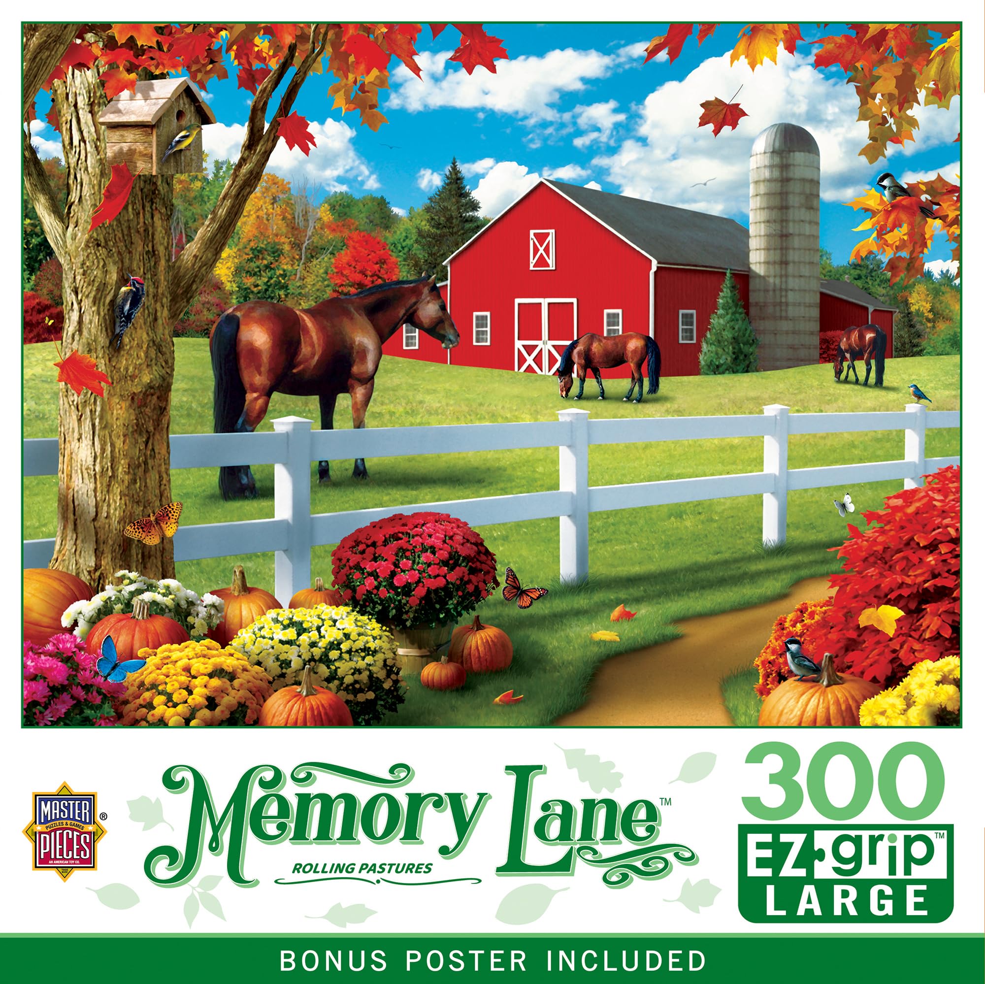 MasterPieces - 300 Piece Jigsaw Puzzle, Large EZ Grip Shapes, Rolling Pastures, Fun for Adults, Seniors, Family, Kids, Non-Glare Finish, 18"x24"