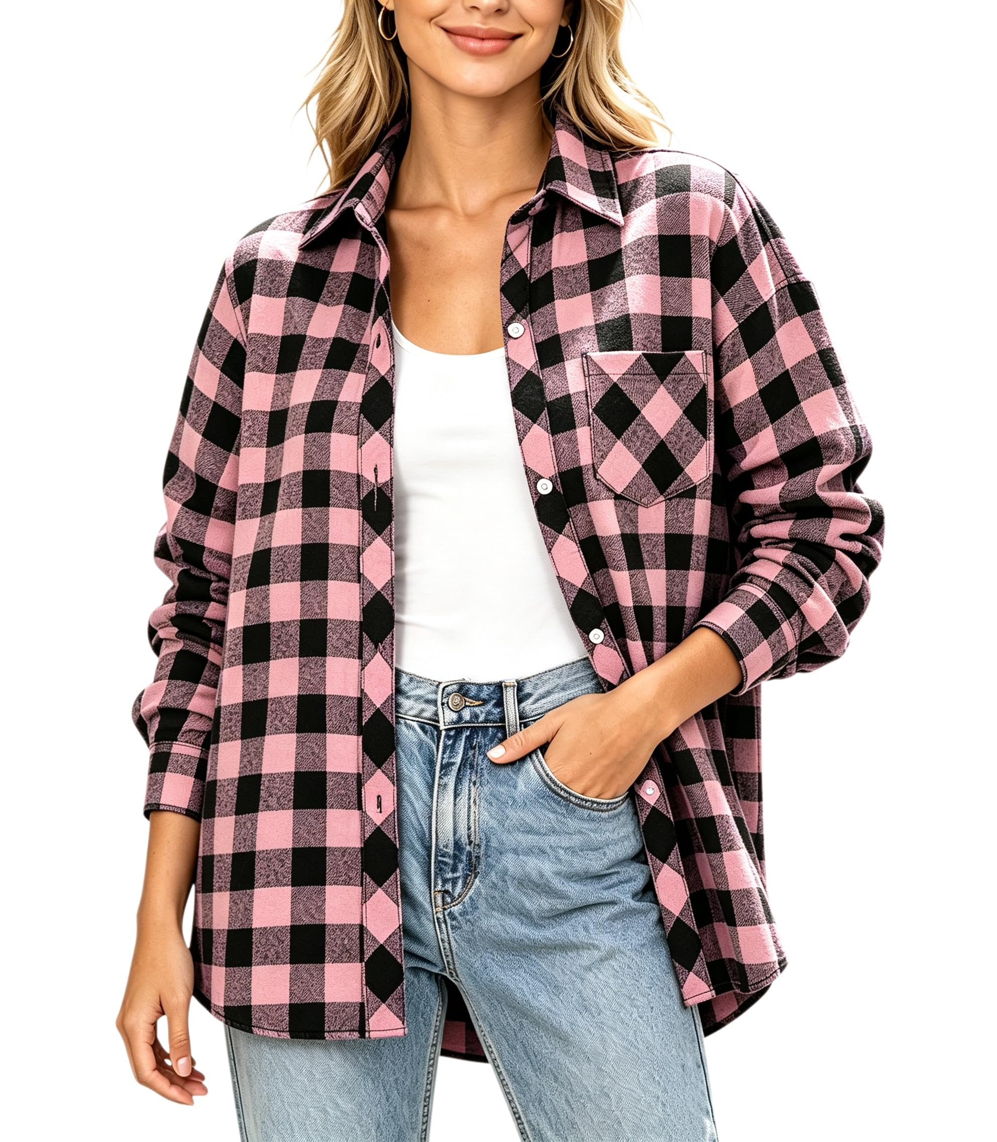SANGTREE Womens and Girls Long Sleeve Flannel Shirt Plaid Button Down Shirt