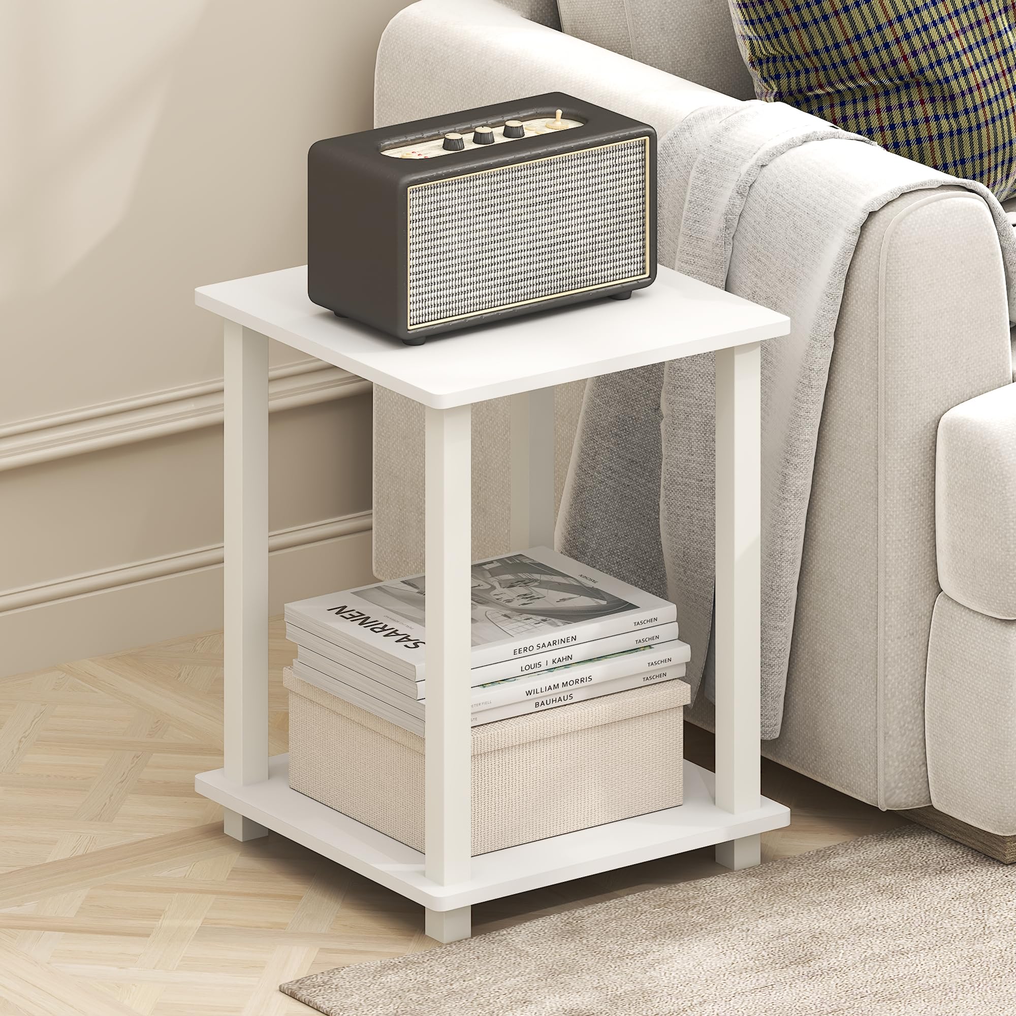 Furinno Simplistic Beistelltisch-Set (2er-Pack), Schlicht Weiß