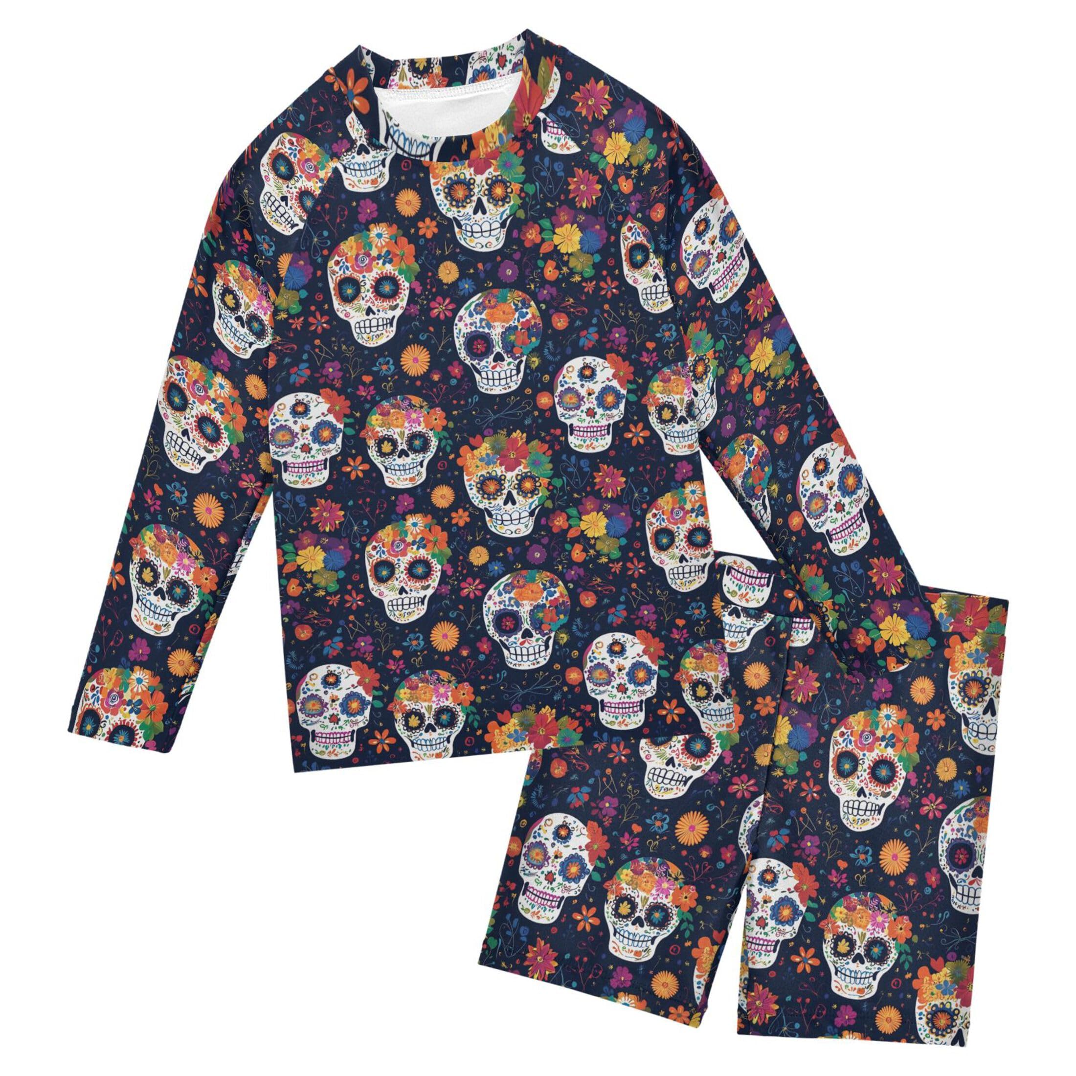 Skull Flower Baby Boys' Toddler Long Sleeved Rashguard Swim Bathing Suit Set B0404439