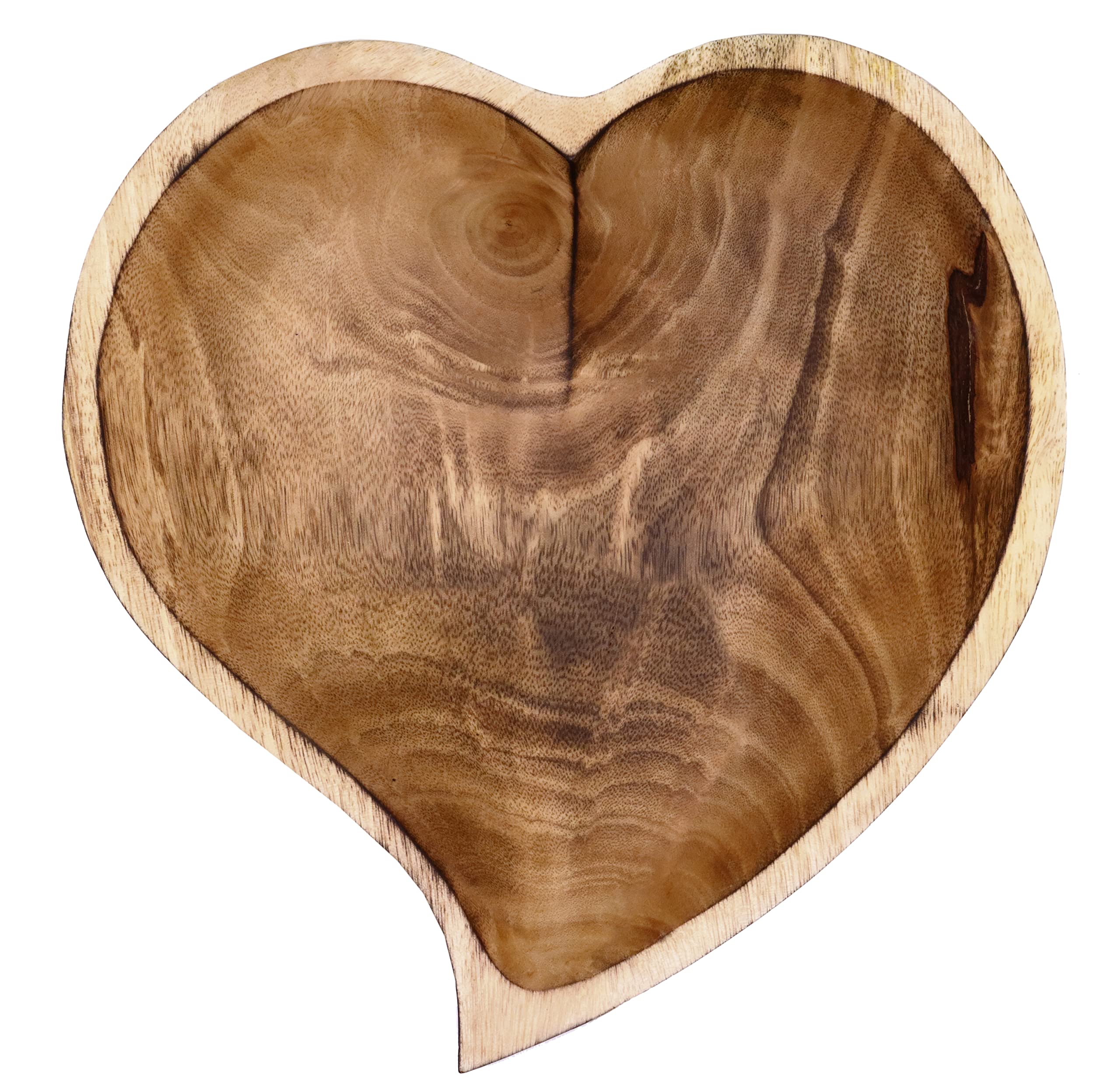 10" Heart Curved Shaped Bowl - Functional and Collectible Bowl - Handcrafted Wooden Bowl for Serving Candy Nuts Desserts Fruits or Accent Decor Gift for Any Occasion - 10" Curved Brown