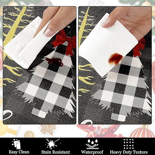 Miniatura 5 de U'Artlines Juego de 2 tapetes de cocina de Navidad, diseño de gnomo a cuadros negros, antifatiga, antideslizante, acolchados, cómodos, tapetes de