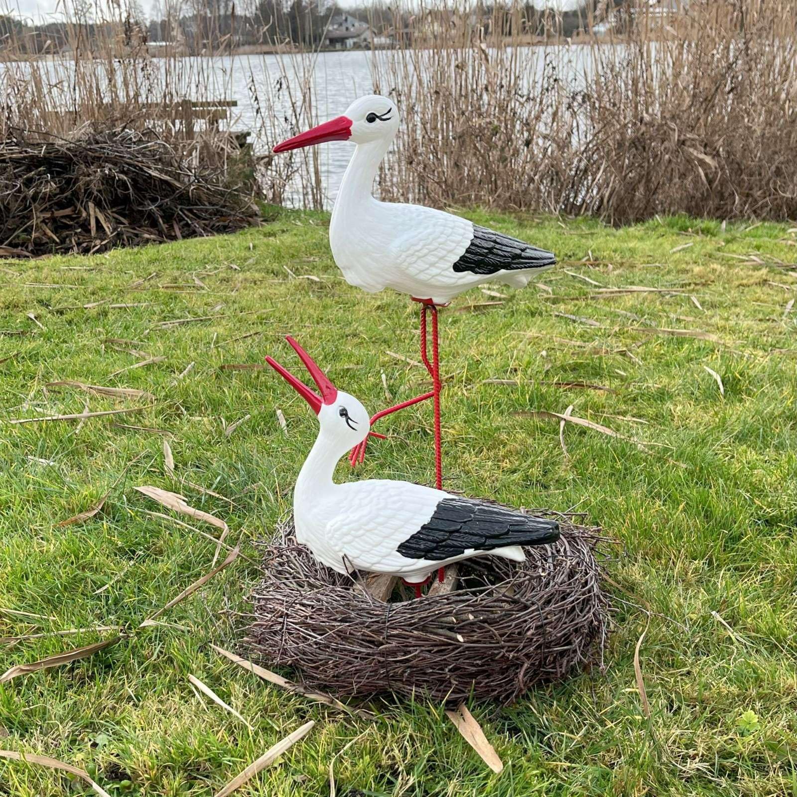 Storchennest 2 Storch Figur Familie Set Gartenfigur Statue Skulptur