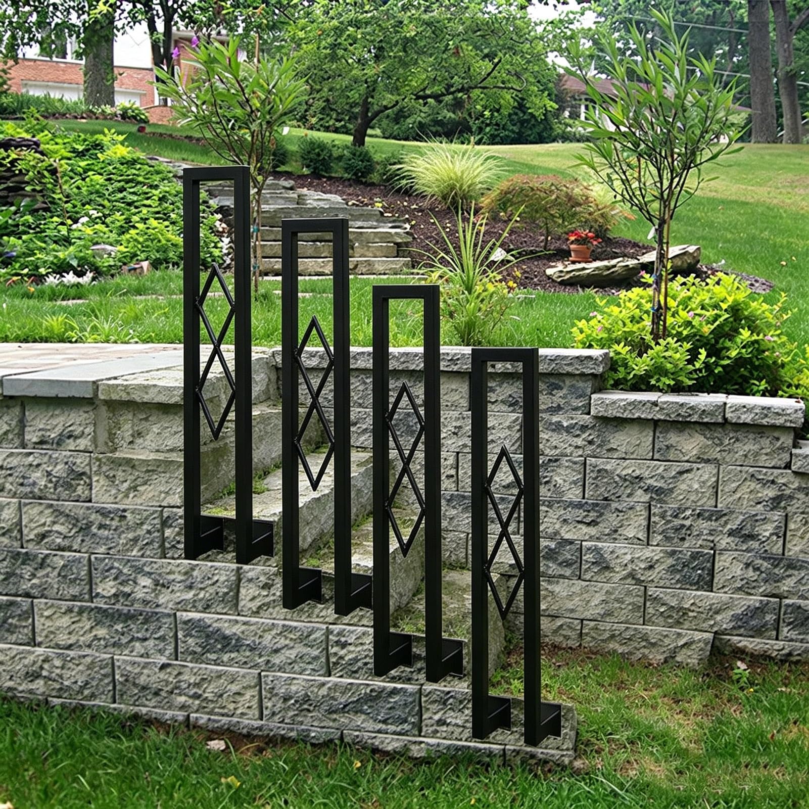 1.1FT~3.3FT U-Shaped Handrails for Outdoor Steps Grab Rails | Porch Deck Hand Rails for Outside Indoor Stair Railings Kit | Wrought Iron Guardrail, White Black(Black,90cm/35in)