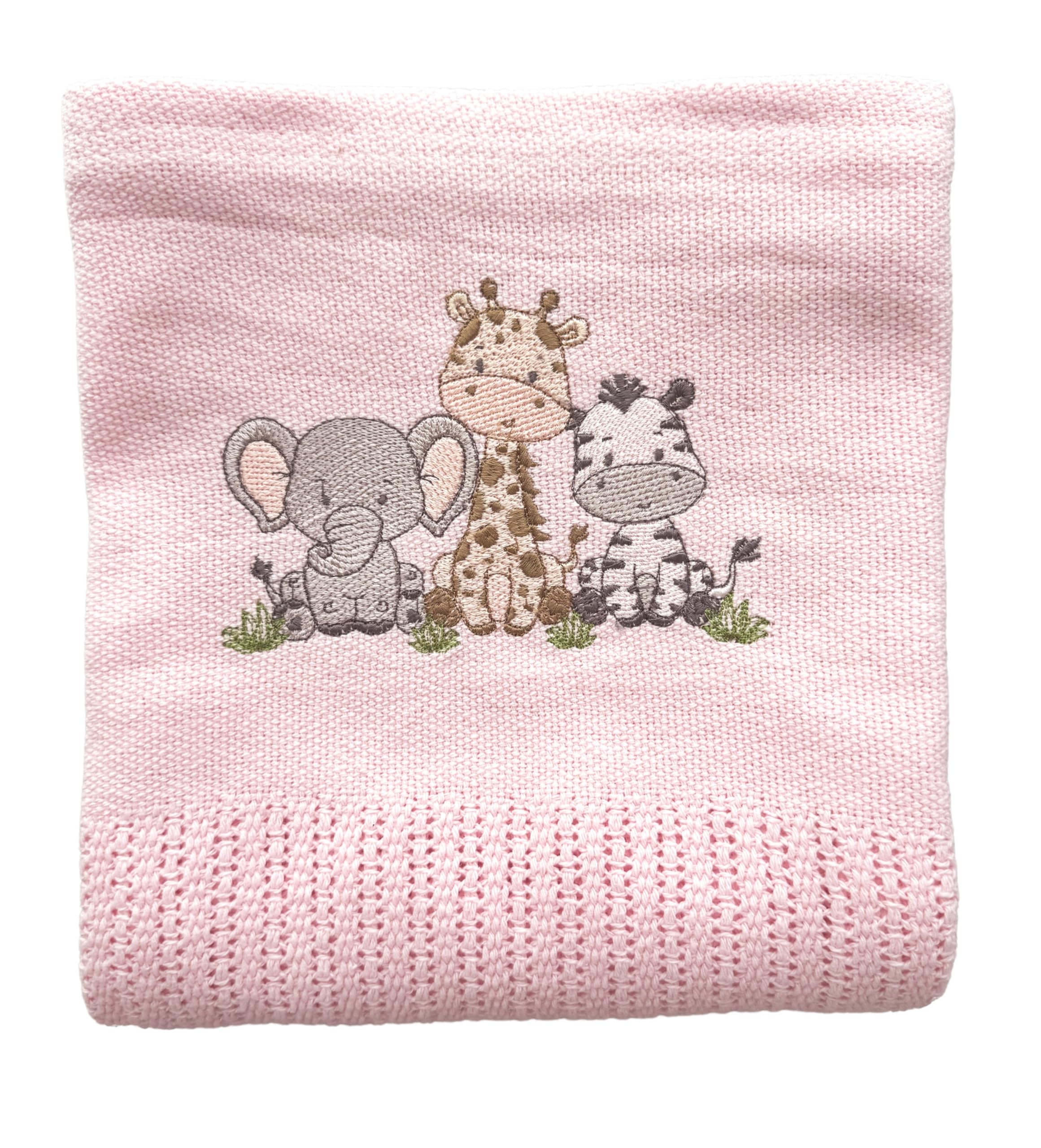 The Pyjama Party Personalised Baby Cellular Blanket with Embroidered Animal Motif 110cm x 70cm 100% Cotton Ideal Baby Gift (Pink)