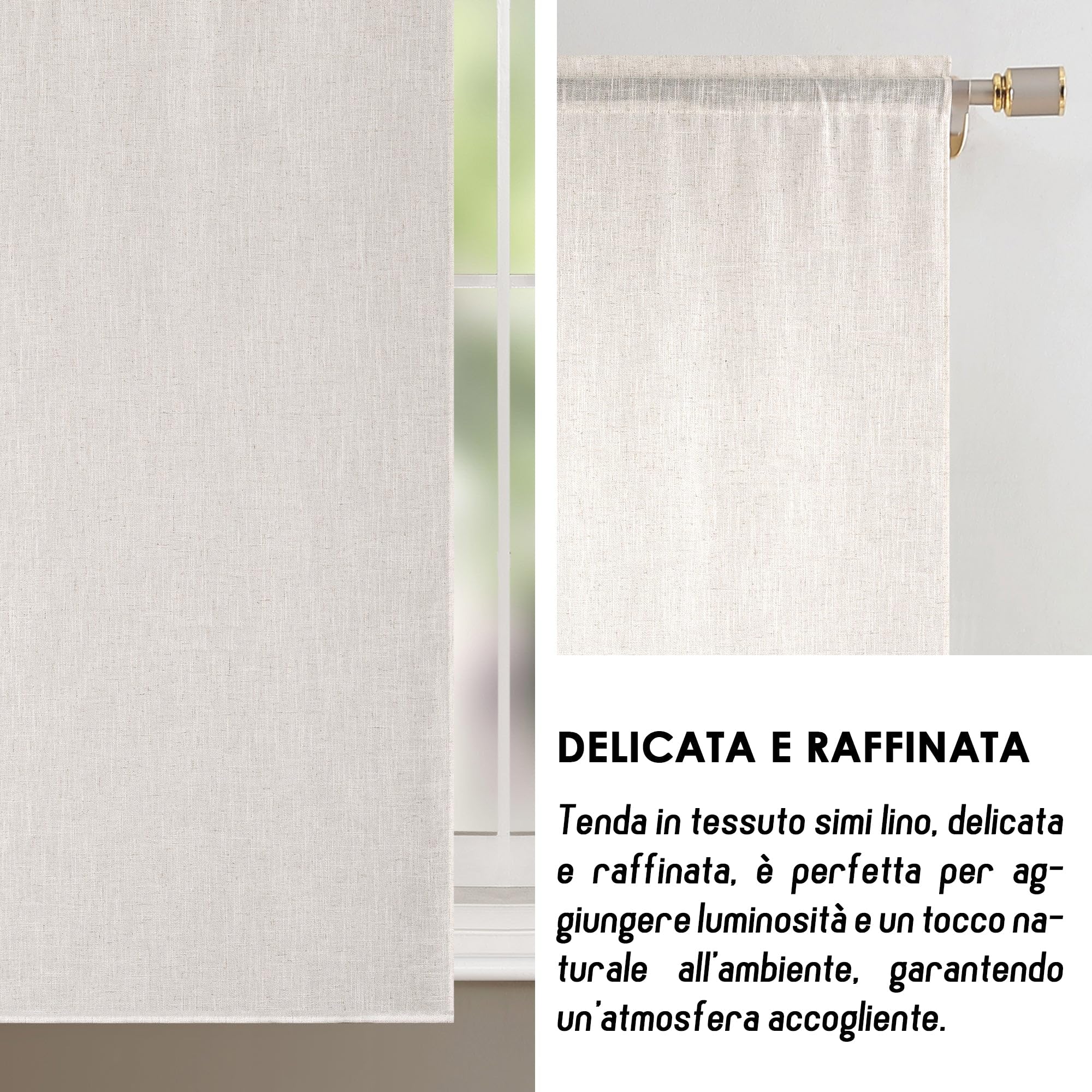 GIRASOLE HOME Tende Creta Semi Filtranti Simil Lino Naturale 2 Pannelli 55x130cm Tasca