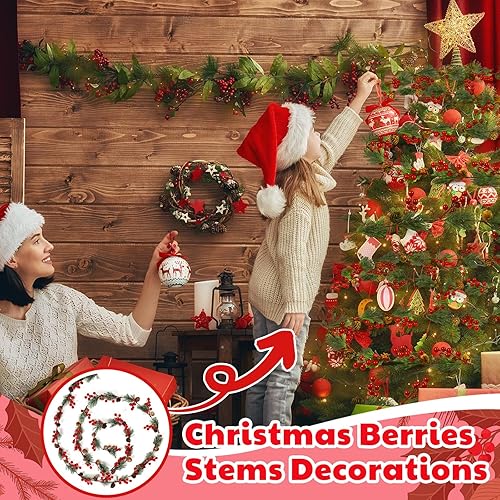 Miniatura 6 de Riceshoot 2 guirnaldas de Navidad en total de 19.68 pies, guirnalda de pino ahumado con cono de pino de bayas rojas, guirnalda verde de Navidad para