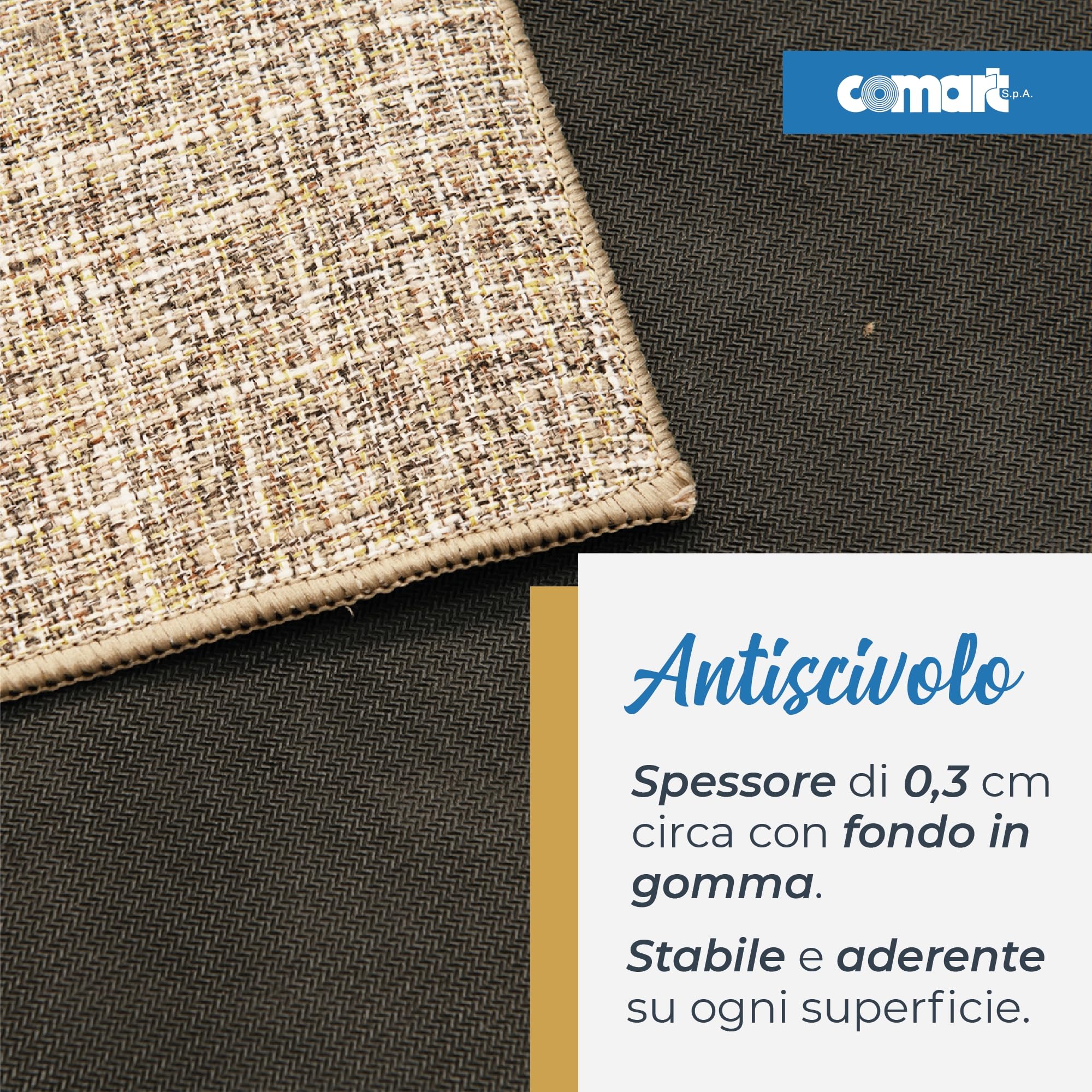 Comart - Tappeto Cucina Trama - 50x240 cm - Antiscivolo - Assorbente - Facile da Pulire - Passatoia in Poliestere Intrecciato - Resistente - Moderno - Runner per Corridoio e Entrata - Beige
