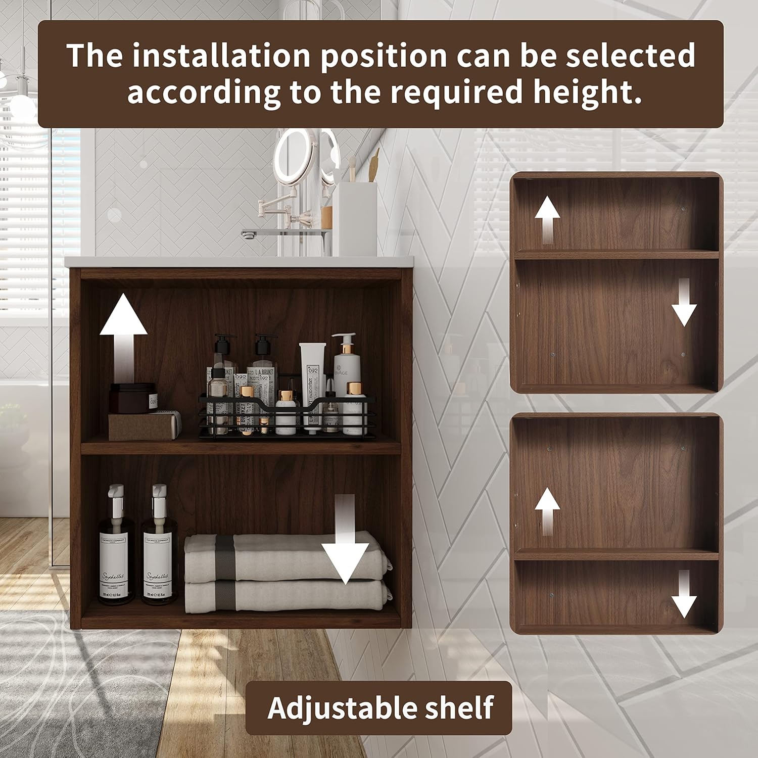 SSLine Wall Mounted Bathroom Vanity Sink Set,30'' Wall Mounting Small Floating Bathroom Wood Cabinet with 2 Drawers and Open Storage Shelves,Hanging Vanity Set with Top Gel Basin Sink for Small Space