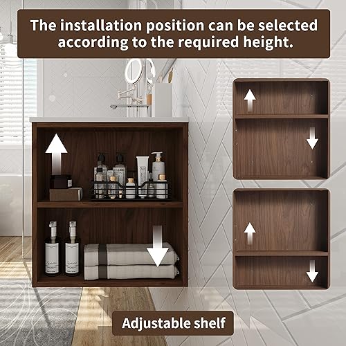 Miniatura 5 de Pvillez Juego de tocador de baño de 30 pulgadas con lavabo, montado en la pared con lavabo de gel blanco brillante y estante abierto ajustable,
